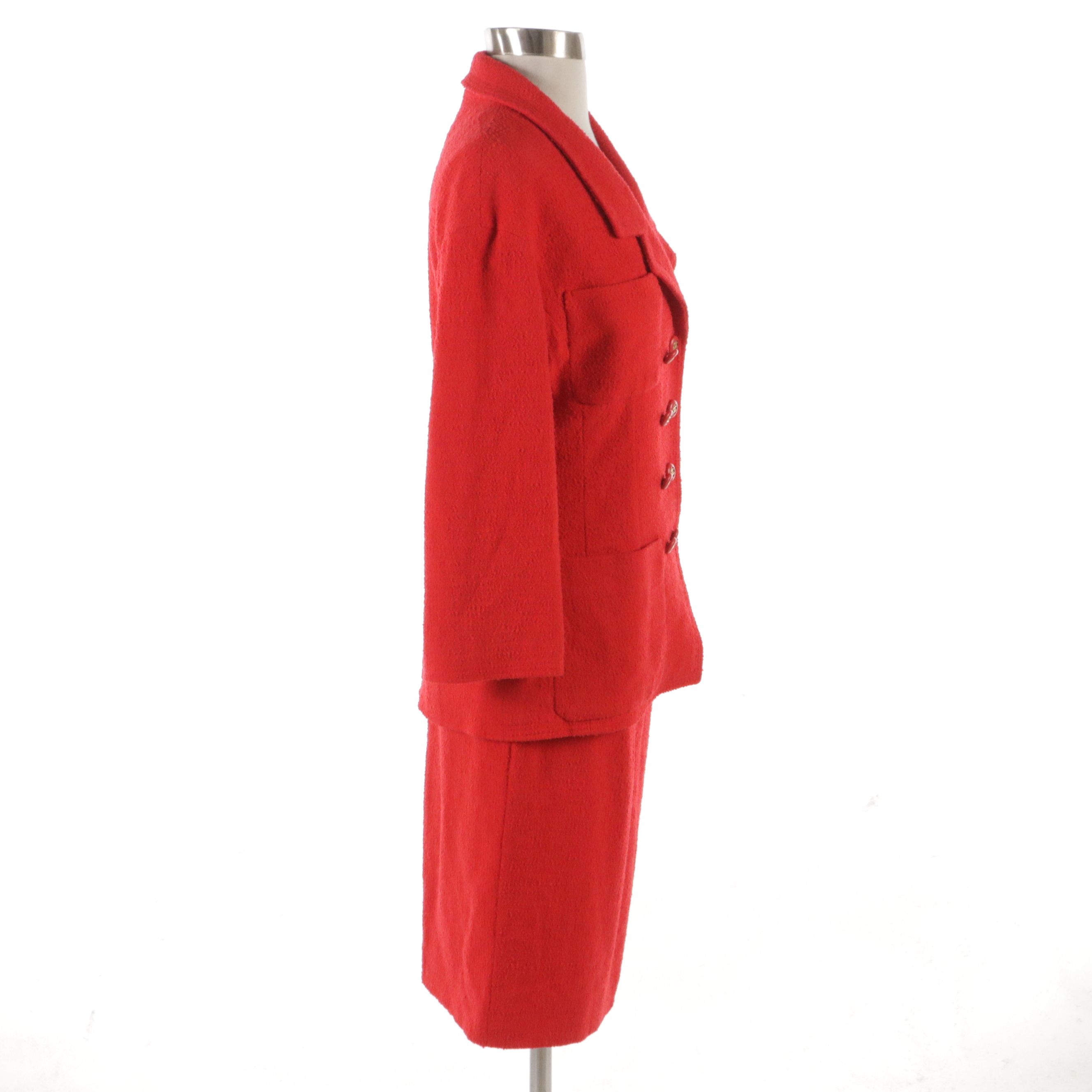 Chanel Boutique Red Bouclé Wool Blend Skirt Suit