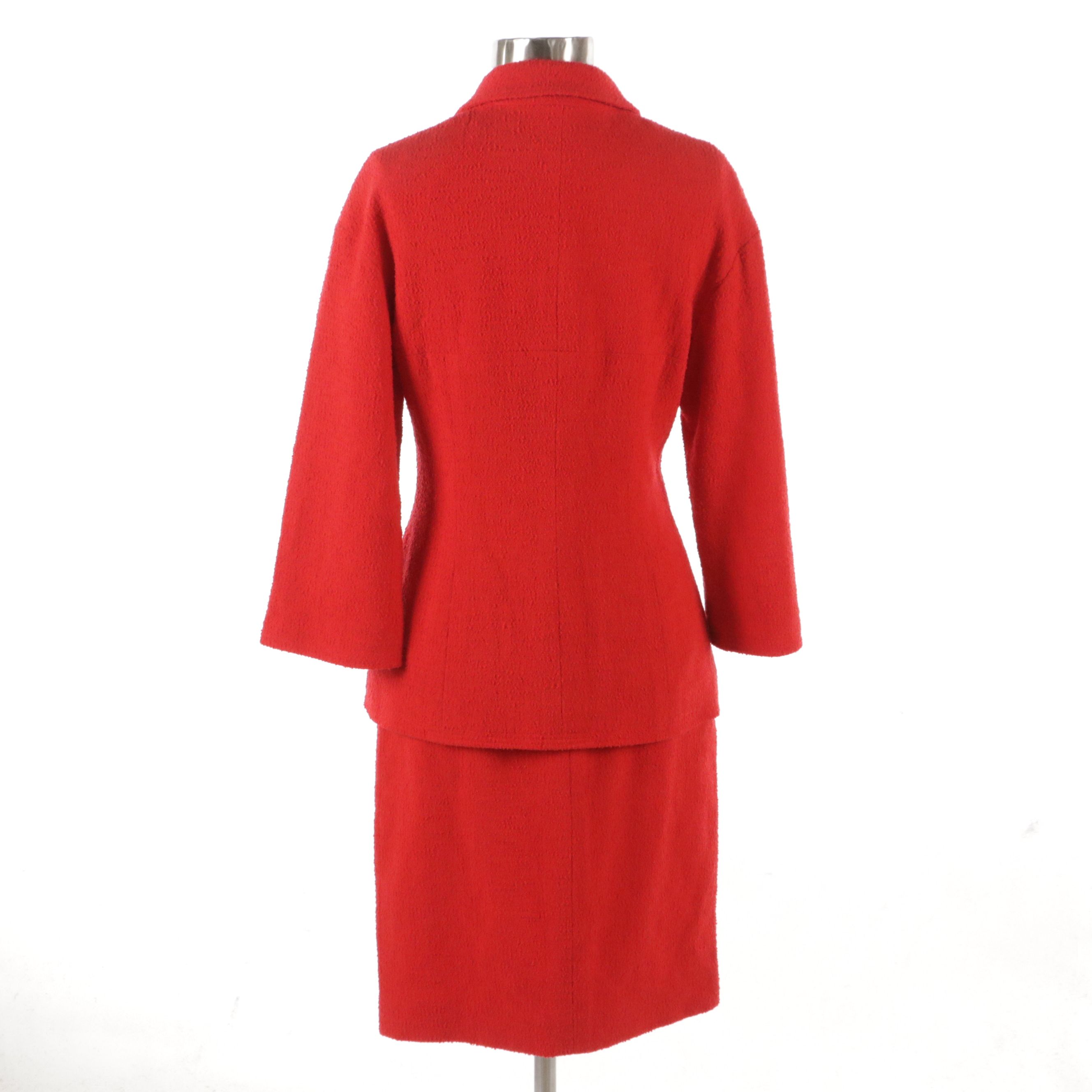 Chanel Boutique Red Bouclé Wool Blend Skirt Suit