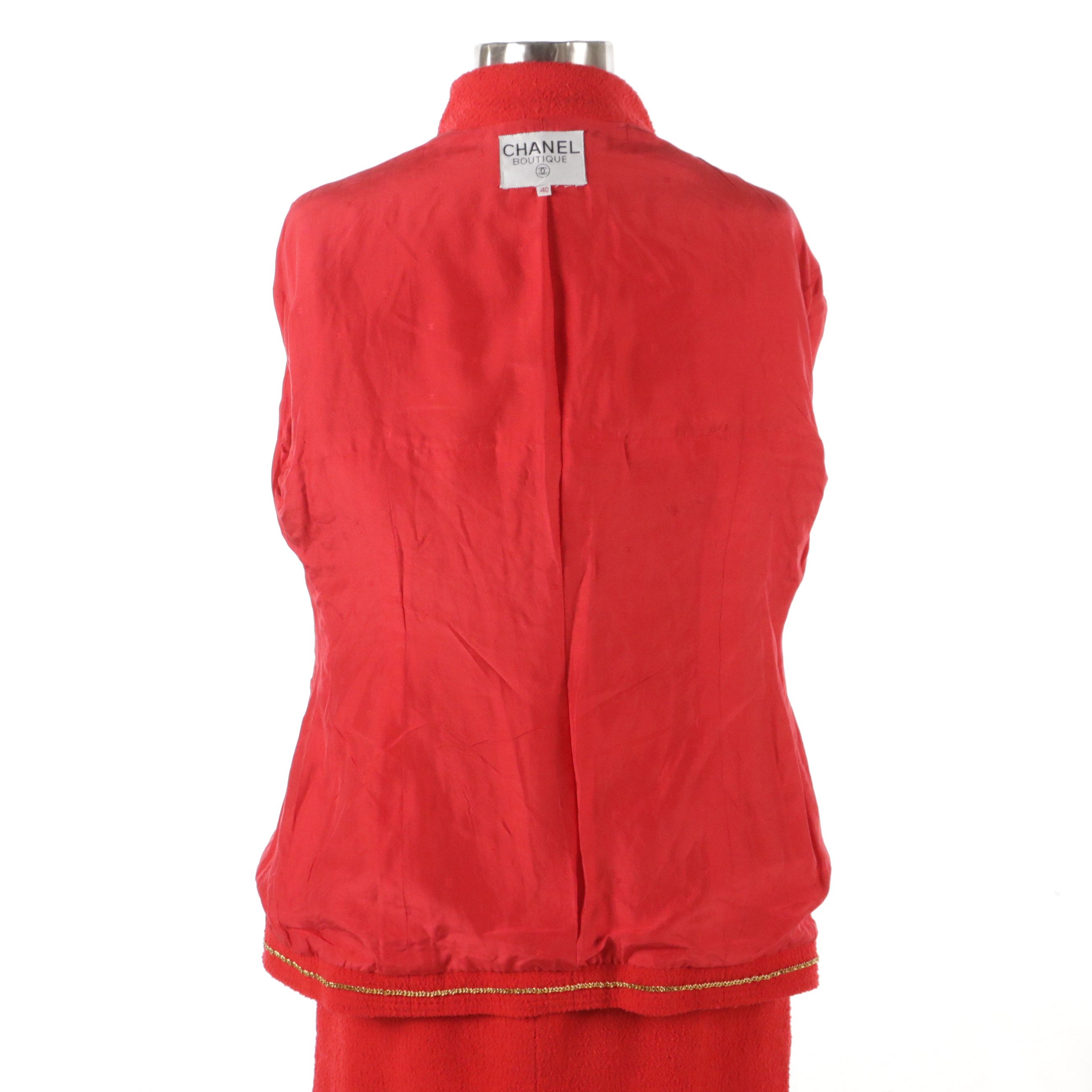 Chanel Boutique Red Bouclé Wool Blend Skirt Suit