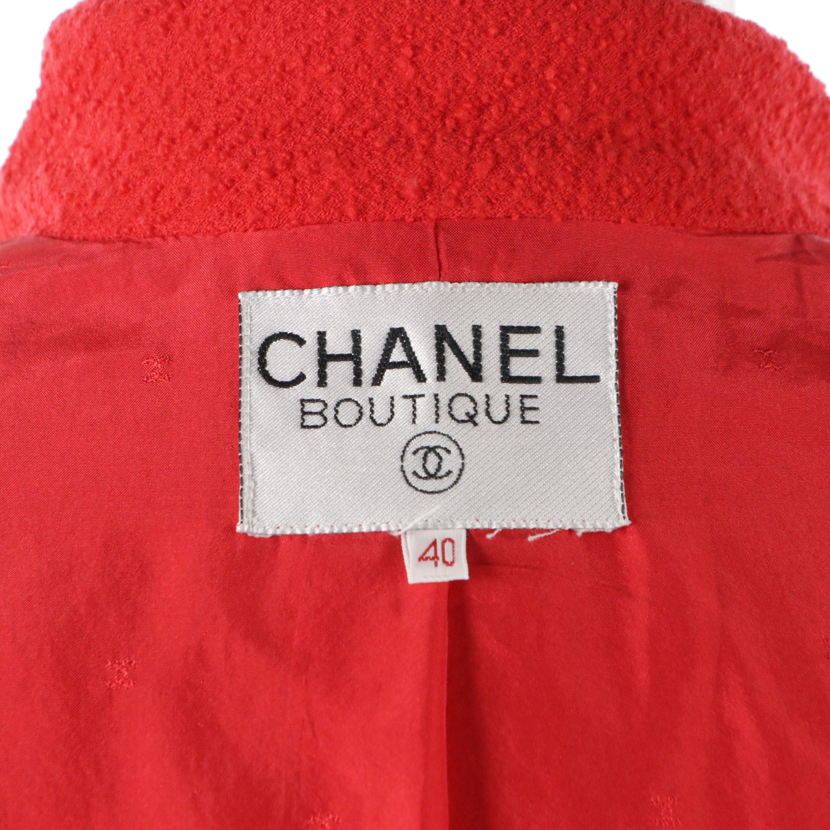 Chanel Boutique Red Bouclé Wool Blend Skirt Suit