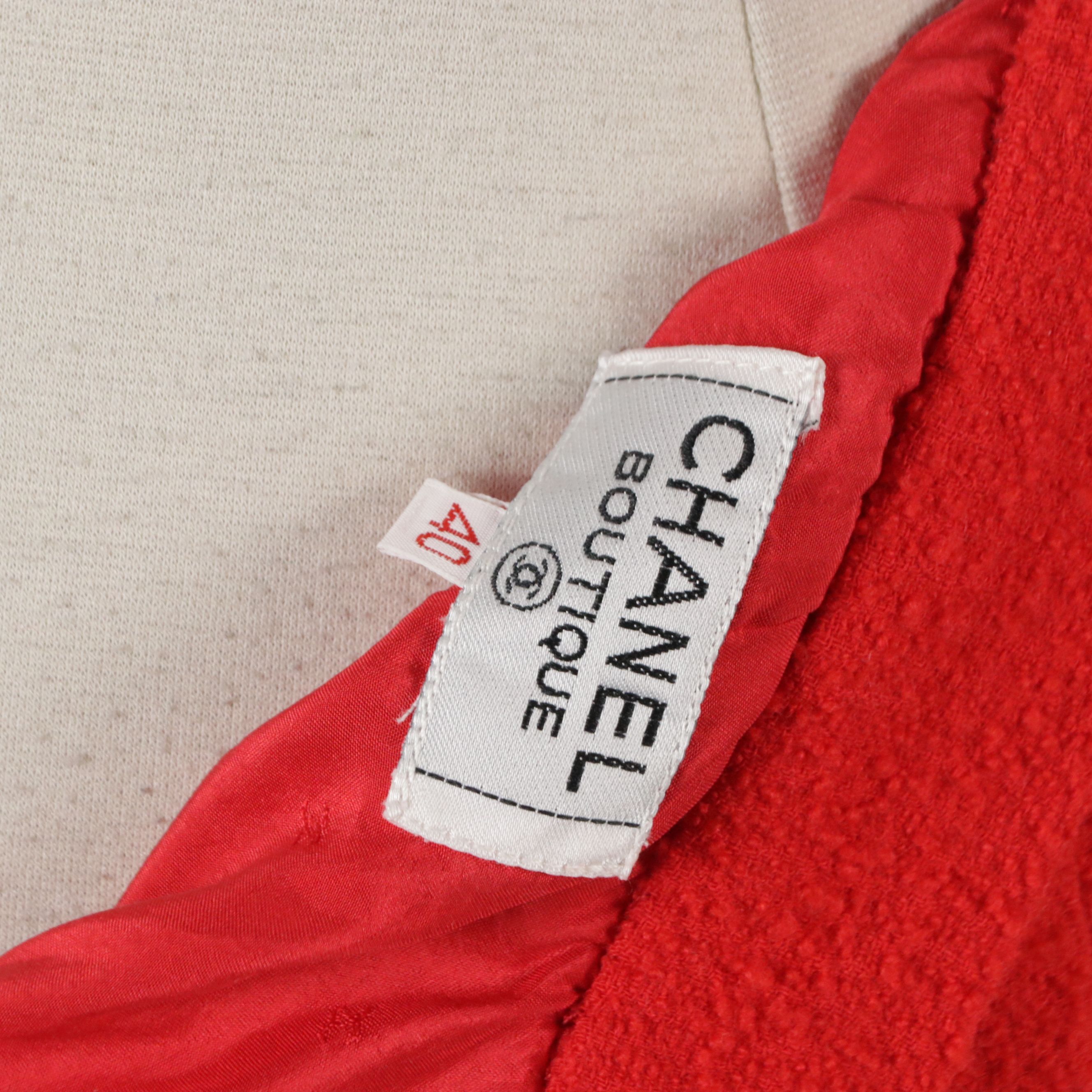 Chanel Boutique Red Bouclé Wool Blend Skirt Suit