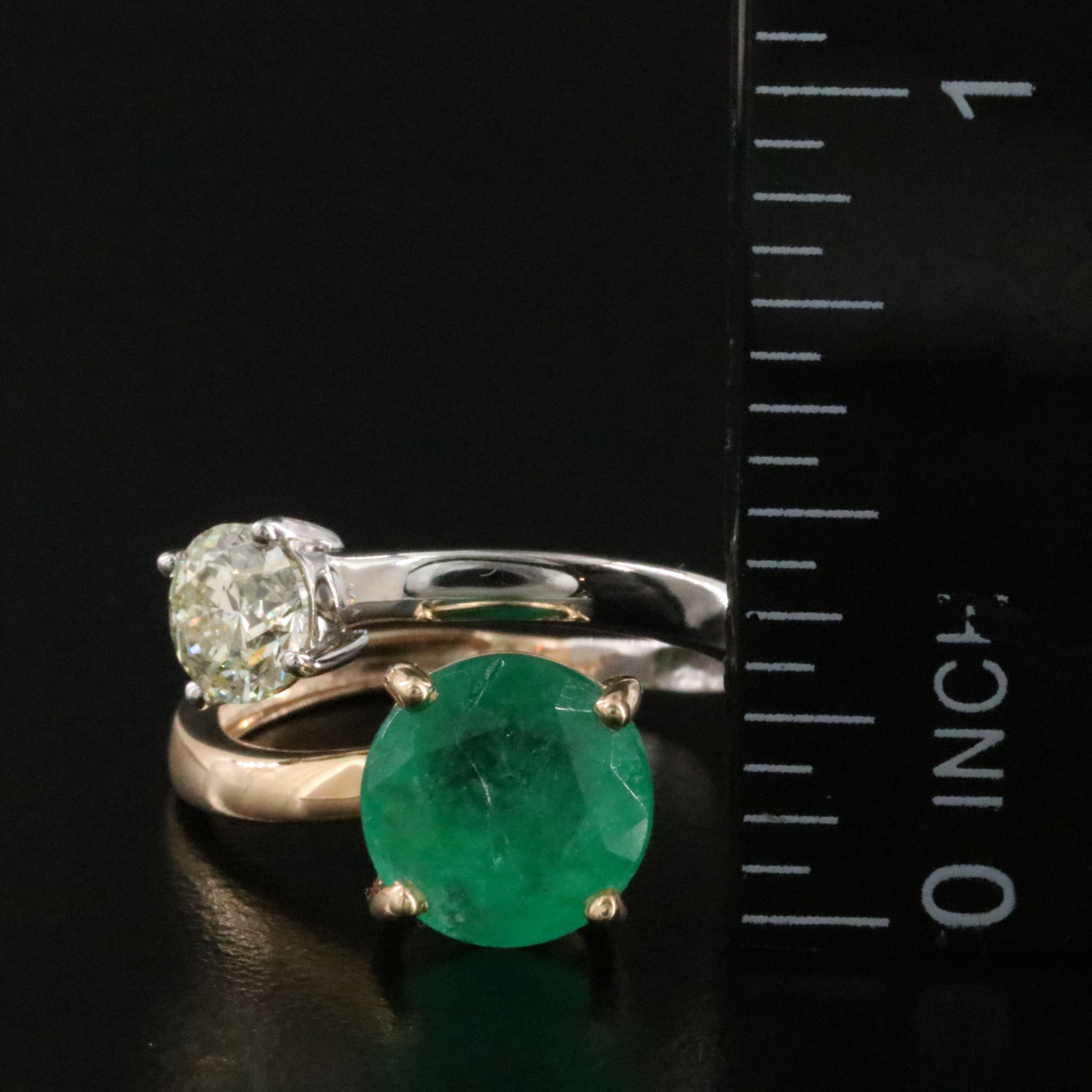 Platinum and 14K 2.97 CT Emerald and Diamond Bypass Ring