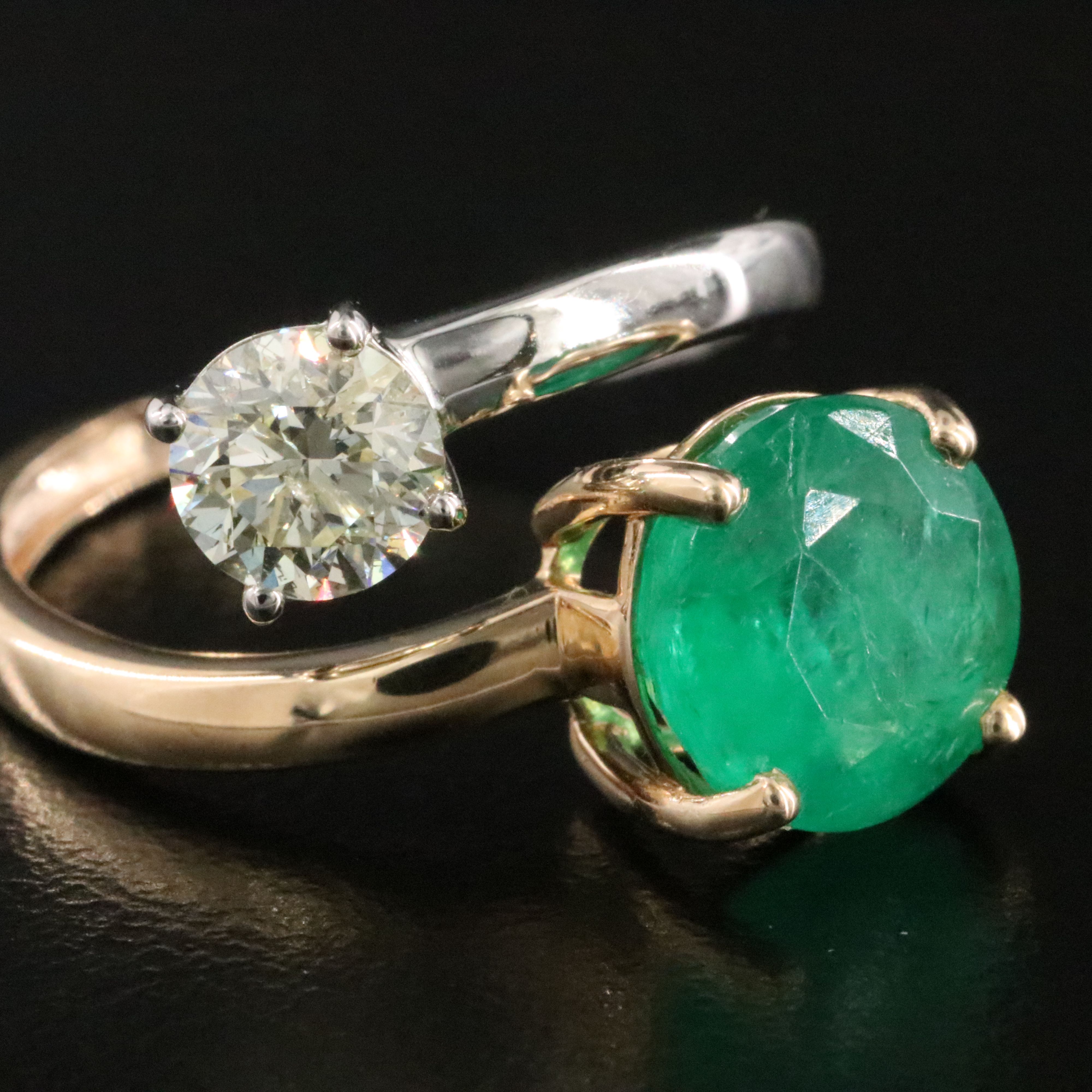 Platinum and 14K 2.97 CT Emerald and Diamond Bypass Ring