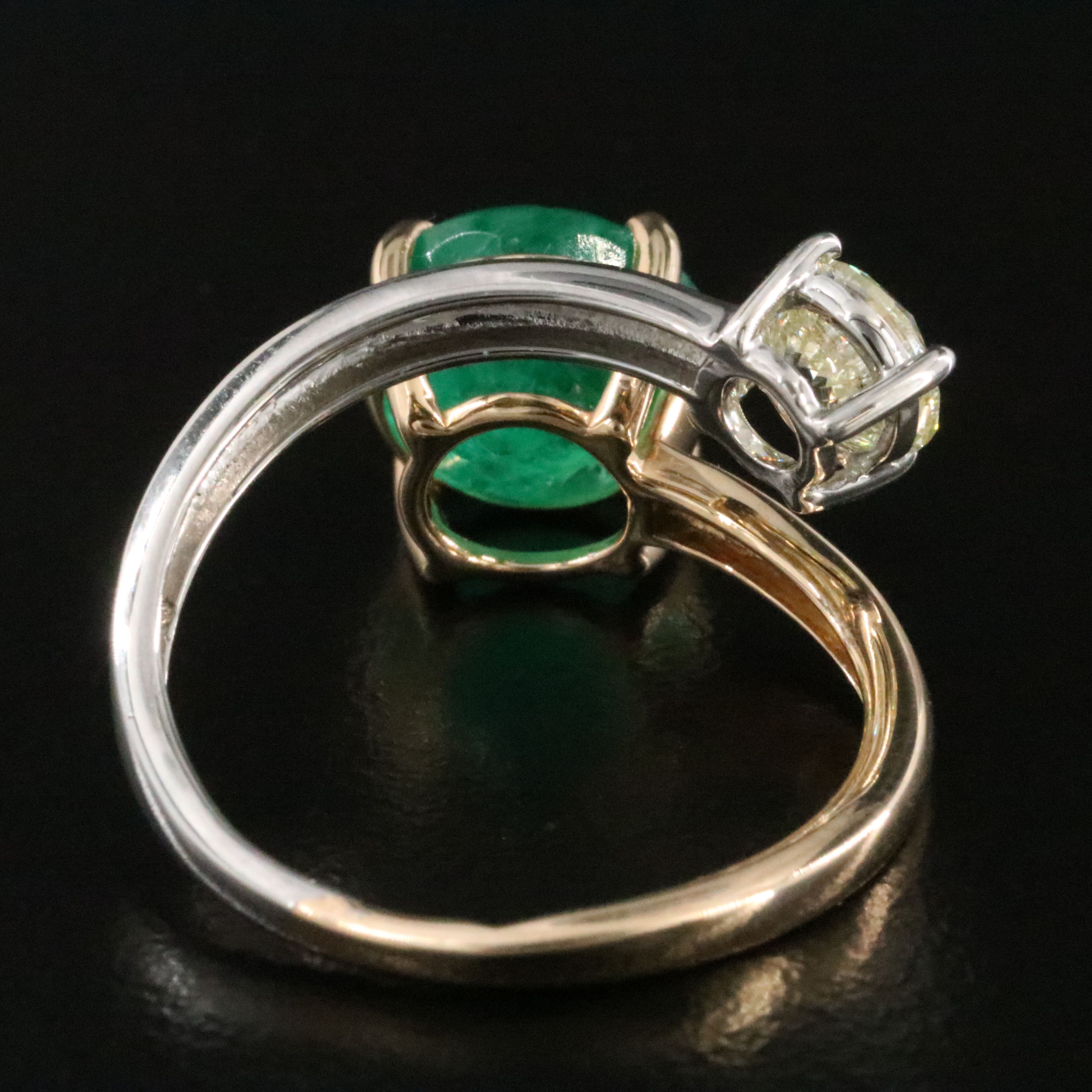 Platinum and 14K 2.97 CT Emerald and Diamond Bypass Ring