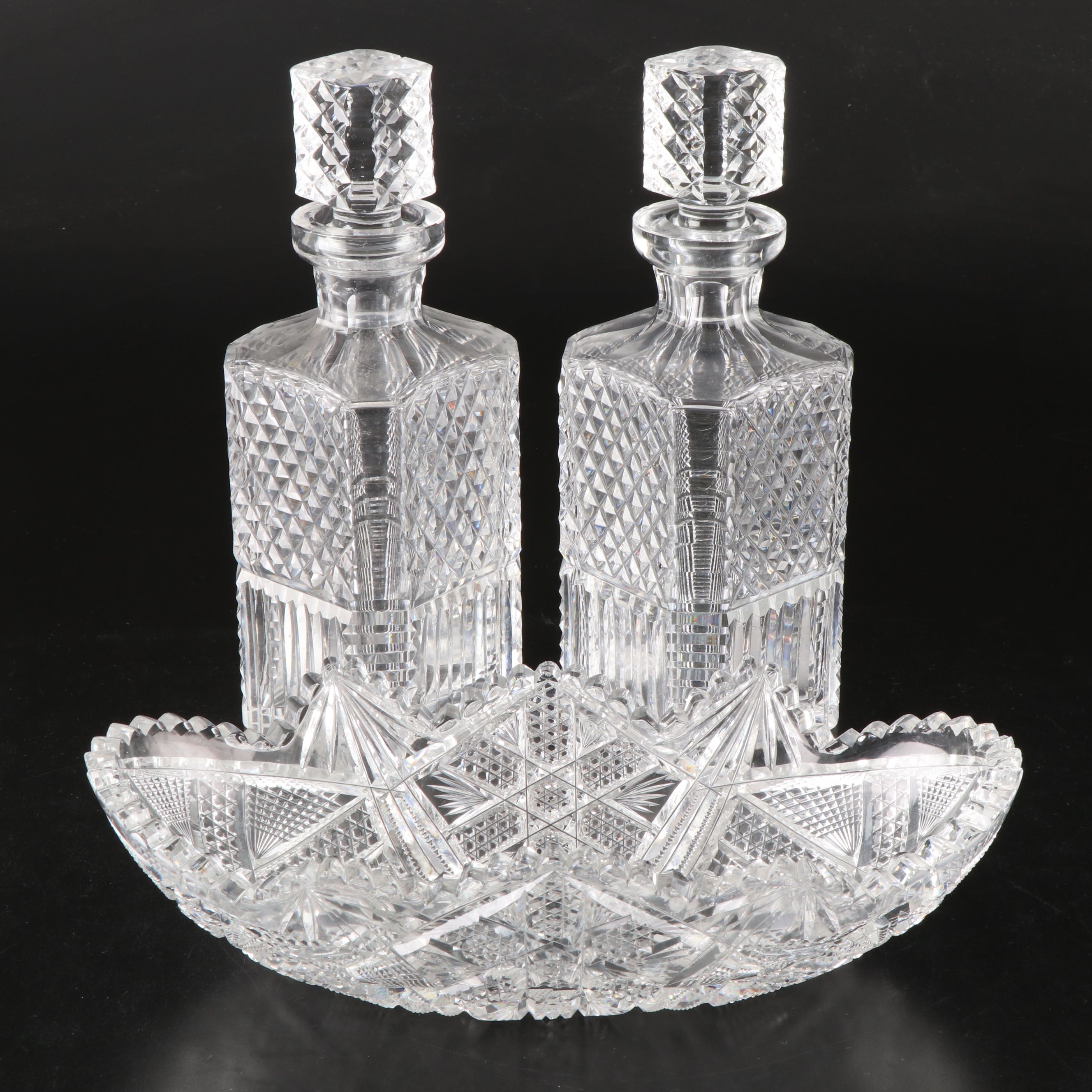Waterford Cut Crystal Square Decanters with Other Oval Bowl