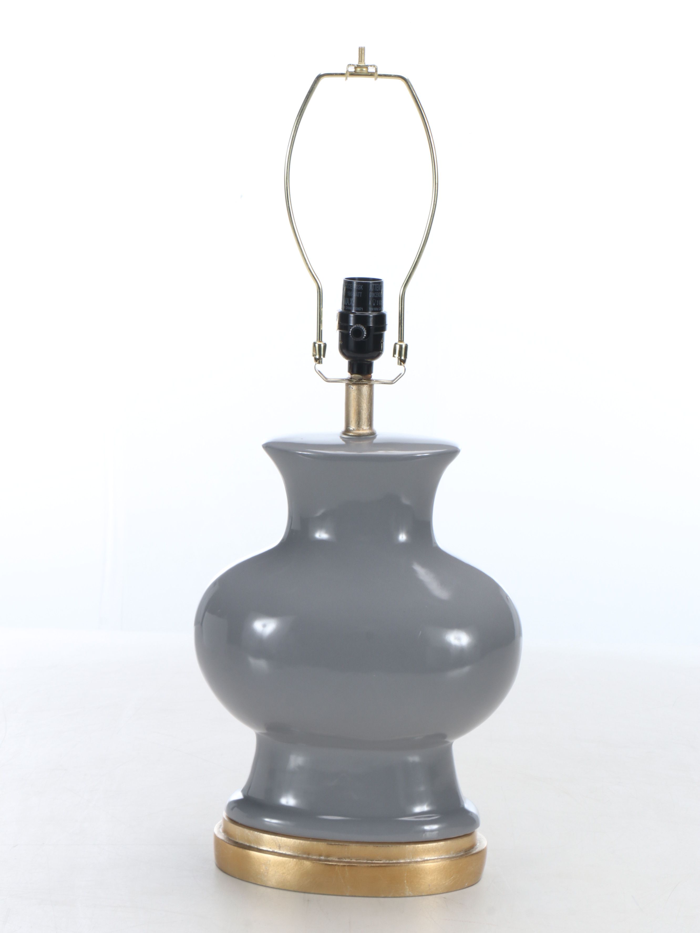 Bulbous High Gloss Grey Ceramic Lamp with Oval Shade, 21st C.