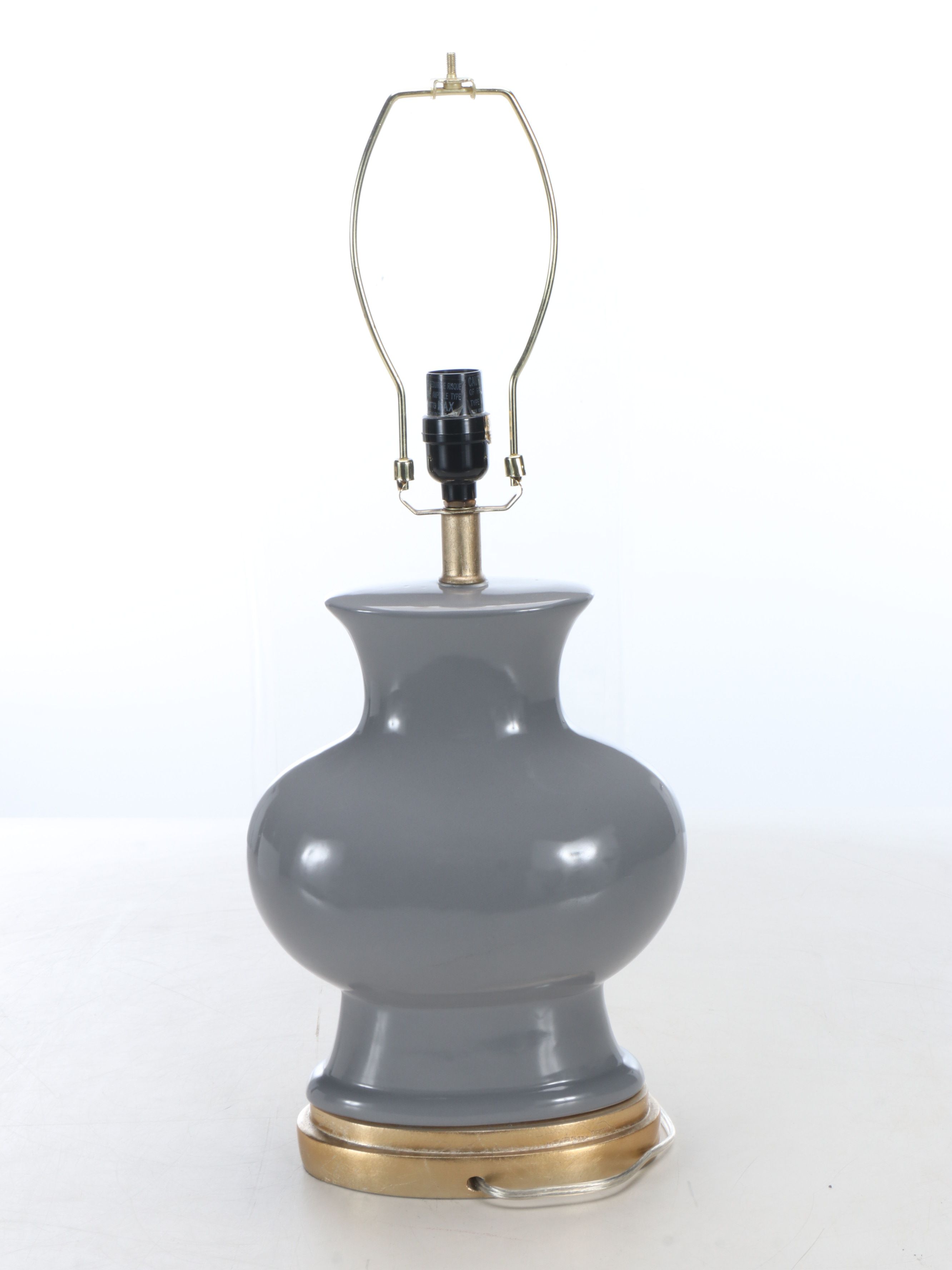 Bulbous High Gloss Grey Ceramic Lamp with Oval Shade, 21st C.