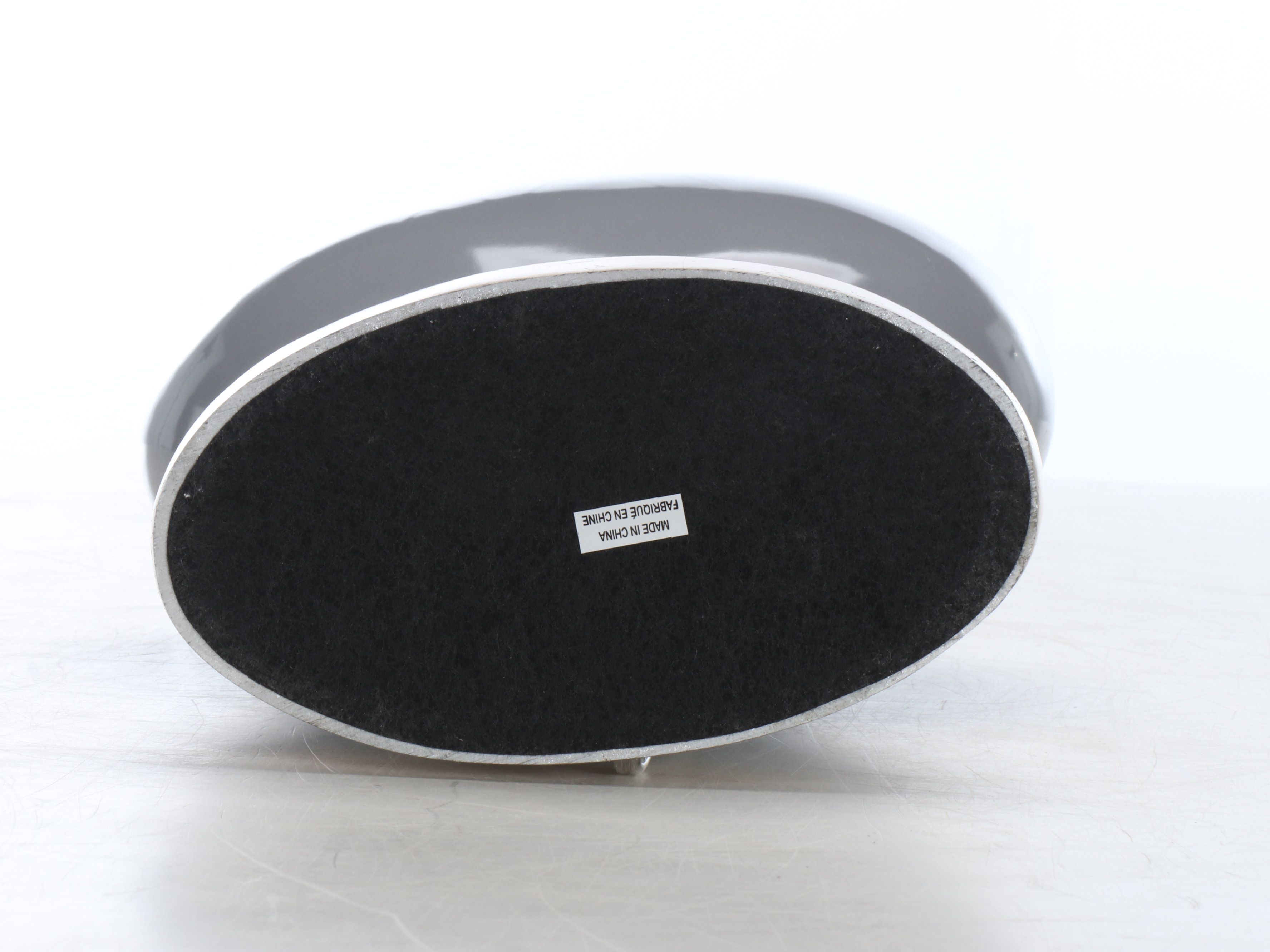 Bulbous High Gloss Grey Ceramic Lamp with Oval Shade, 21st C.