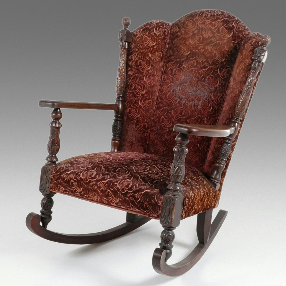 Victorian Carved Walnut Rocking Chair, Late 19th Century