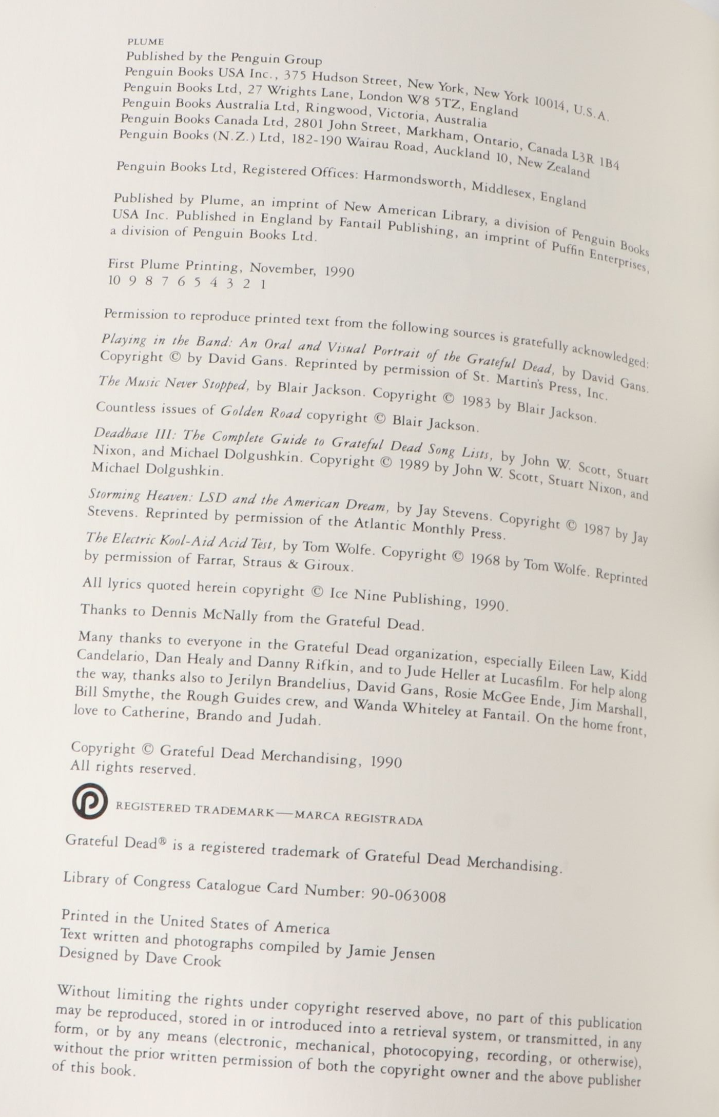 First Printing "Grateful Dead Built to Last" by Jamie Jensen, 1990