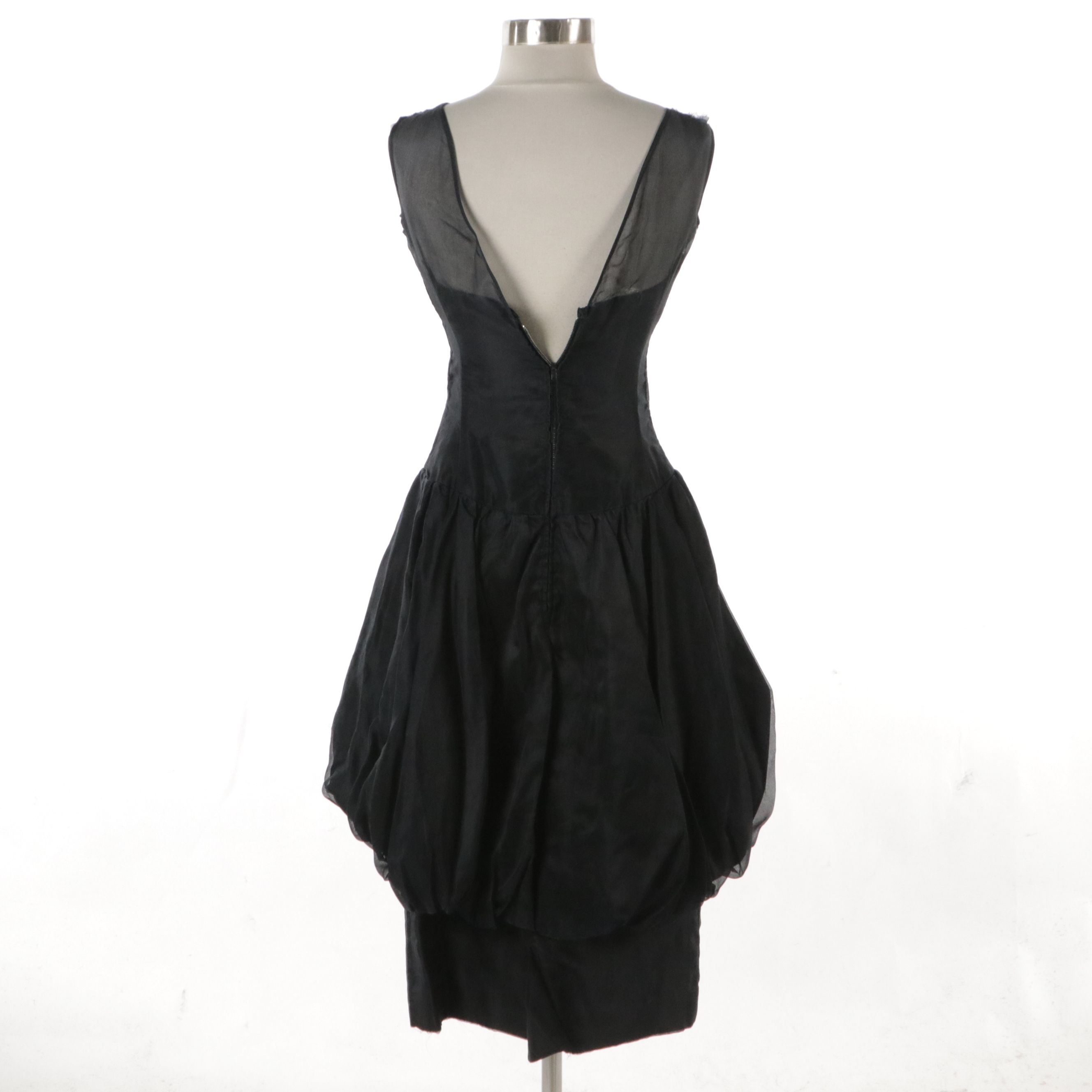 Raynor Cocktail Wiggle Dress with Bubble/Bow Detail in Silk Organza, 1950s