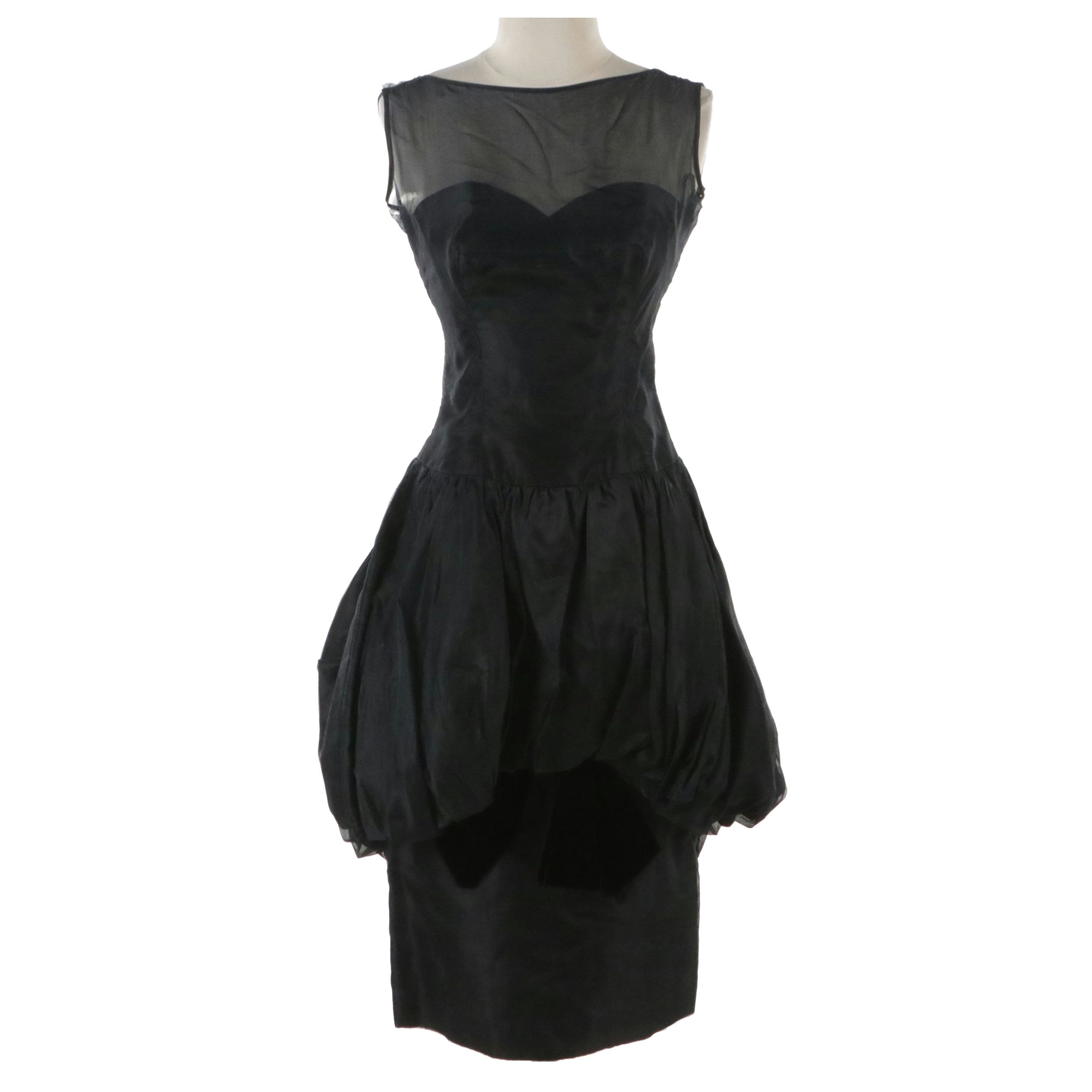 Raynor Cocktail Wiggle Dress with Bubble/Bow Detail in Silk Organza, 1950s