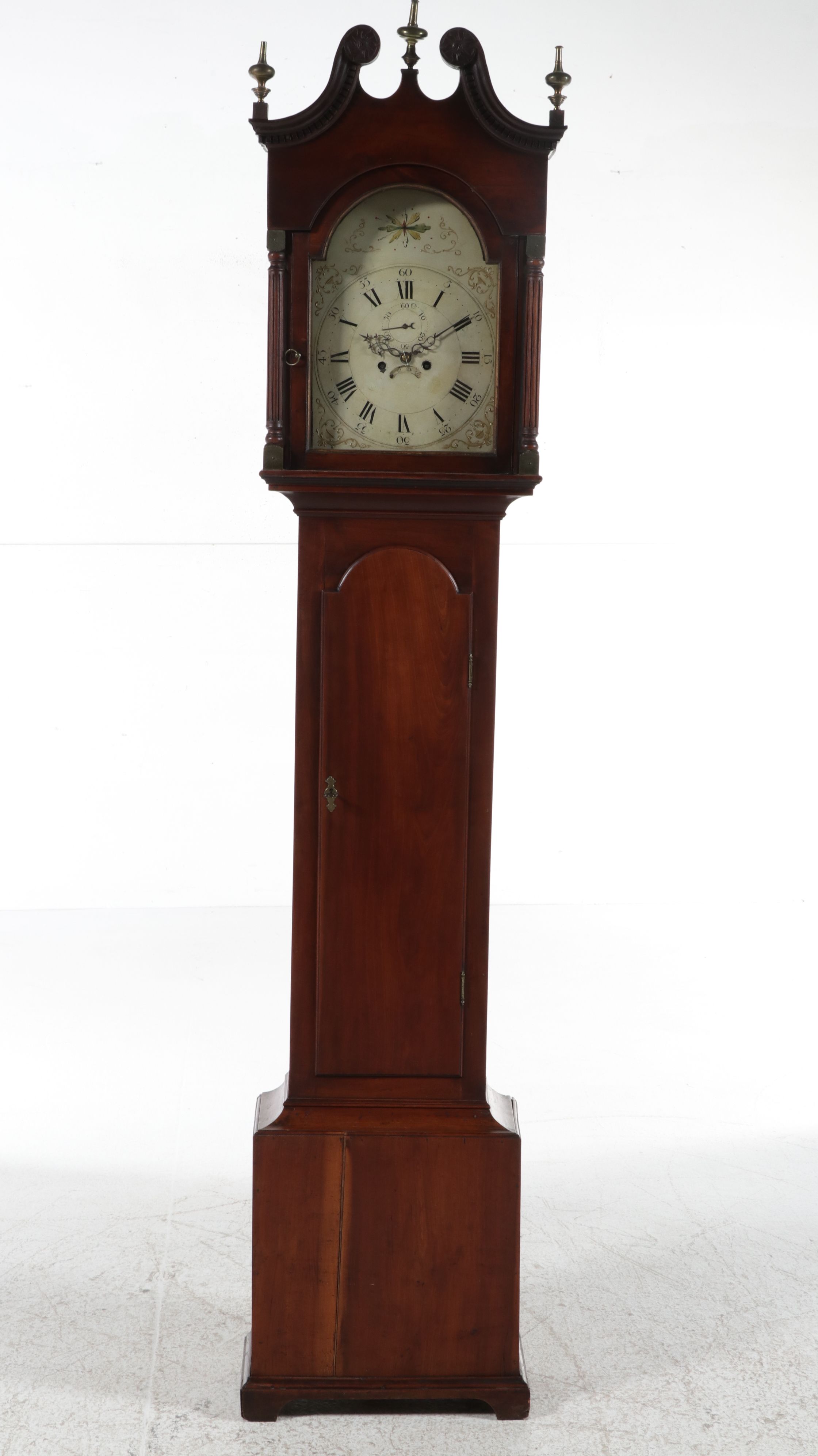 Federal Cherry Grandfather Clock w/ Hand-Painted Face, Early 19th C.