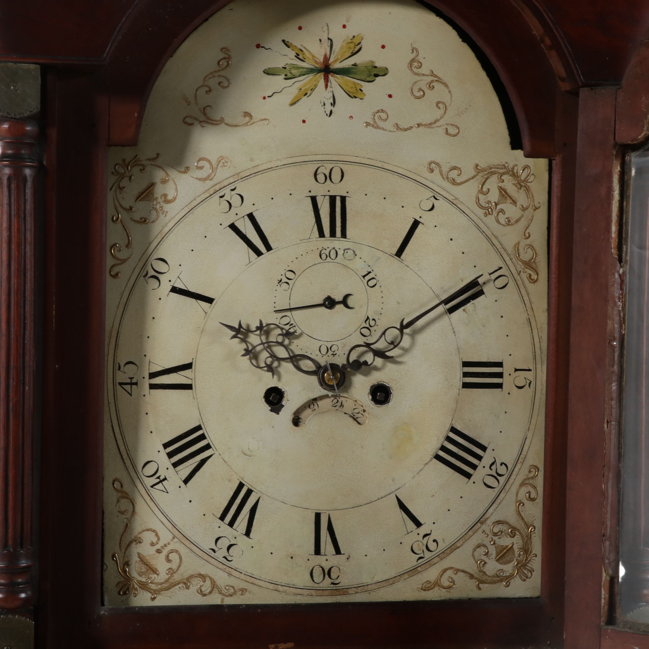 Federal Cherry Grandfather Clock w/ Hand-Painted Face, Early 19th C.