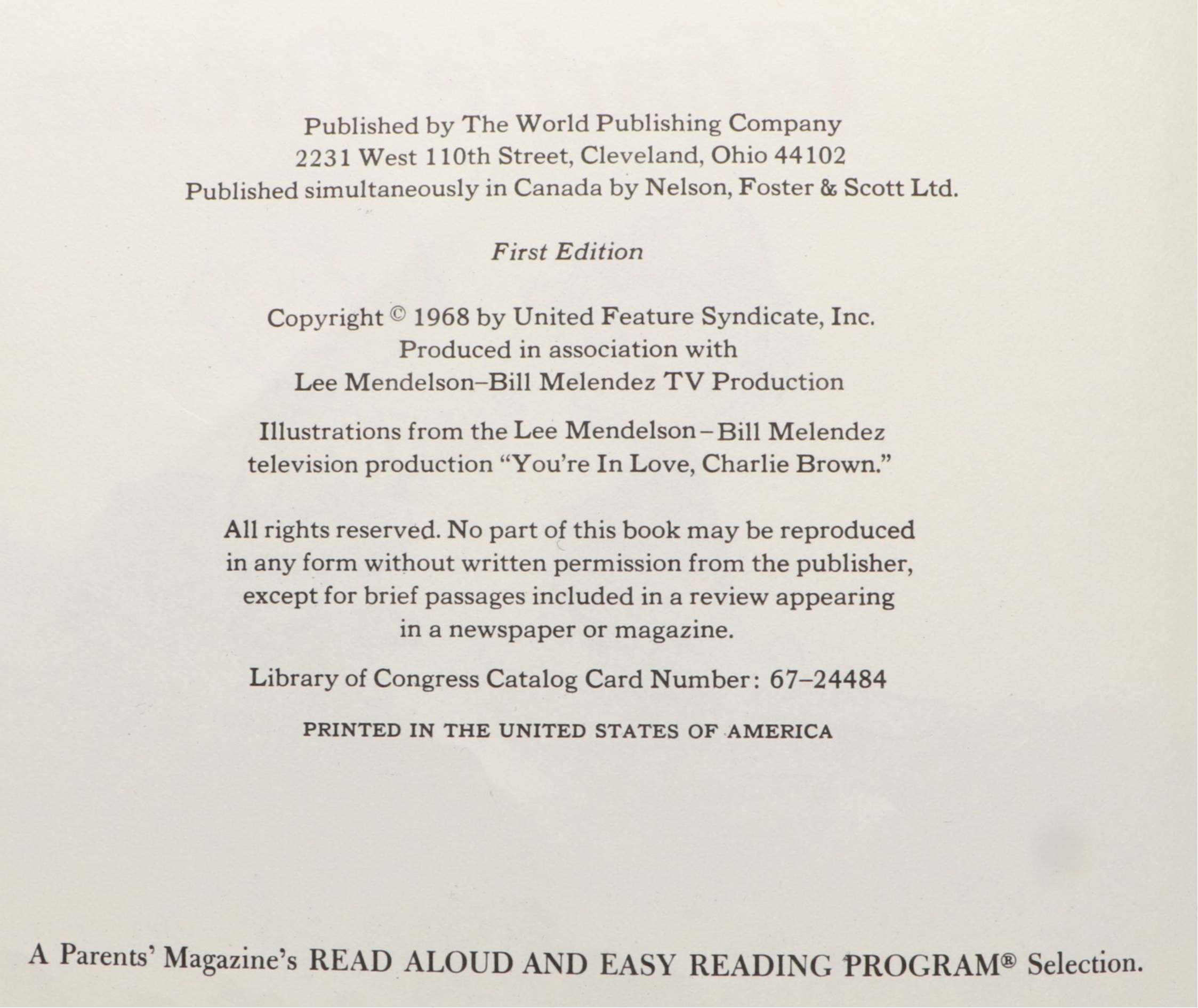 First Edition "You're In Love, Charlie Brown" by Charles M. Schulz, 1968