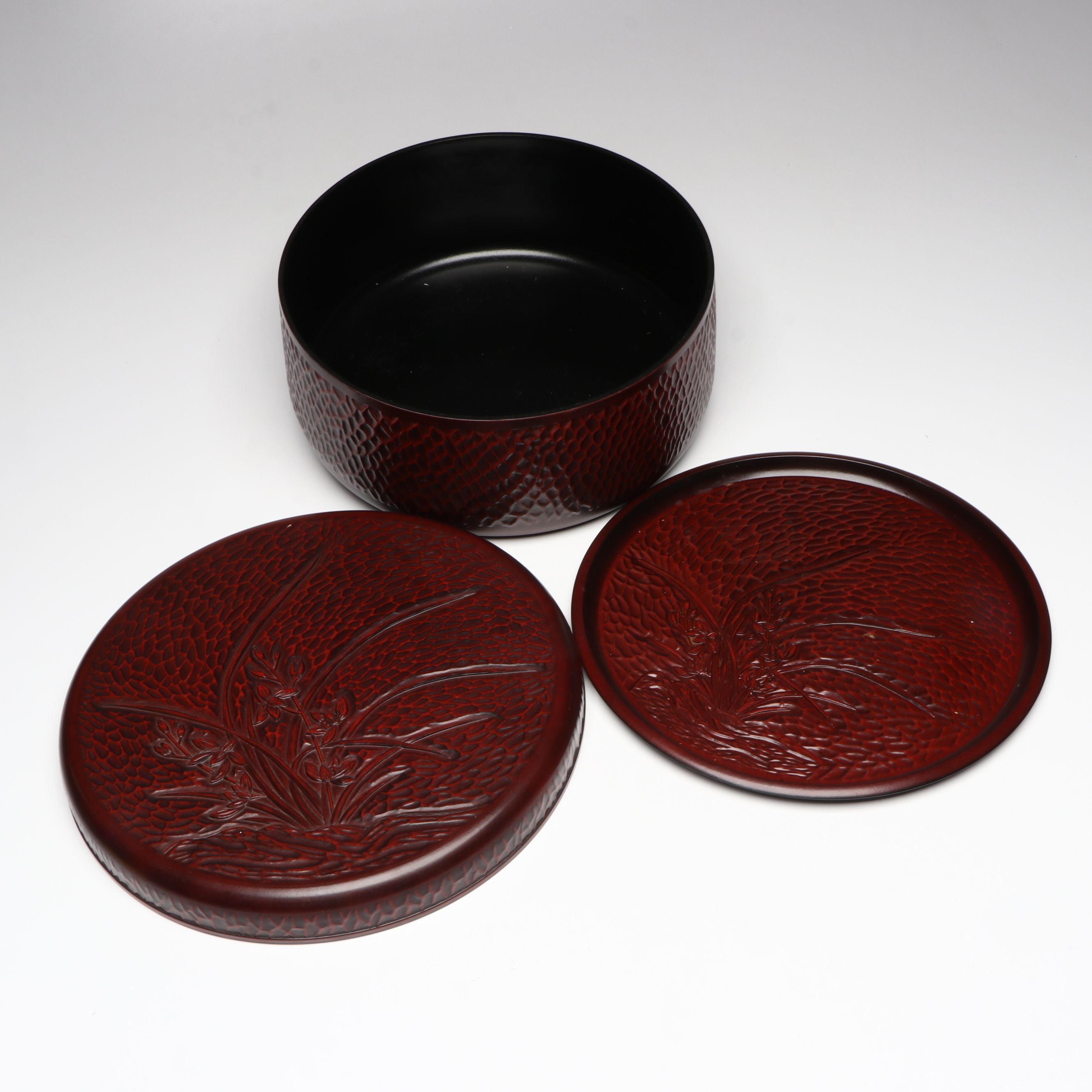 Japanese Lacquered Wood Trays and Rice Bowl with Tea Caddies and More Tableware