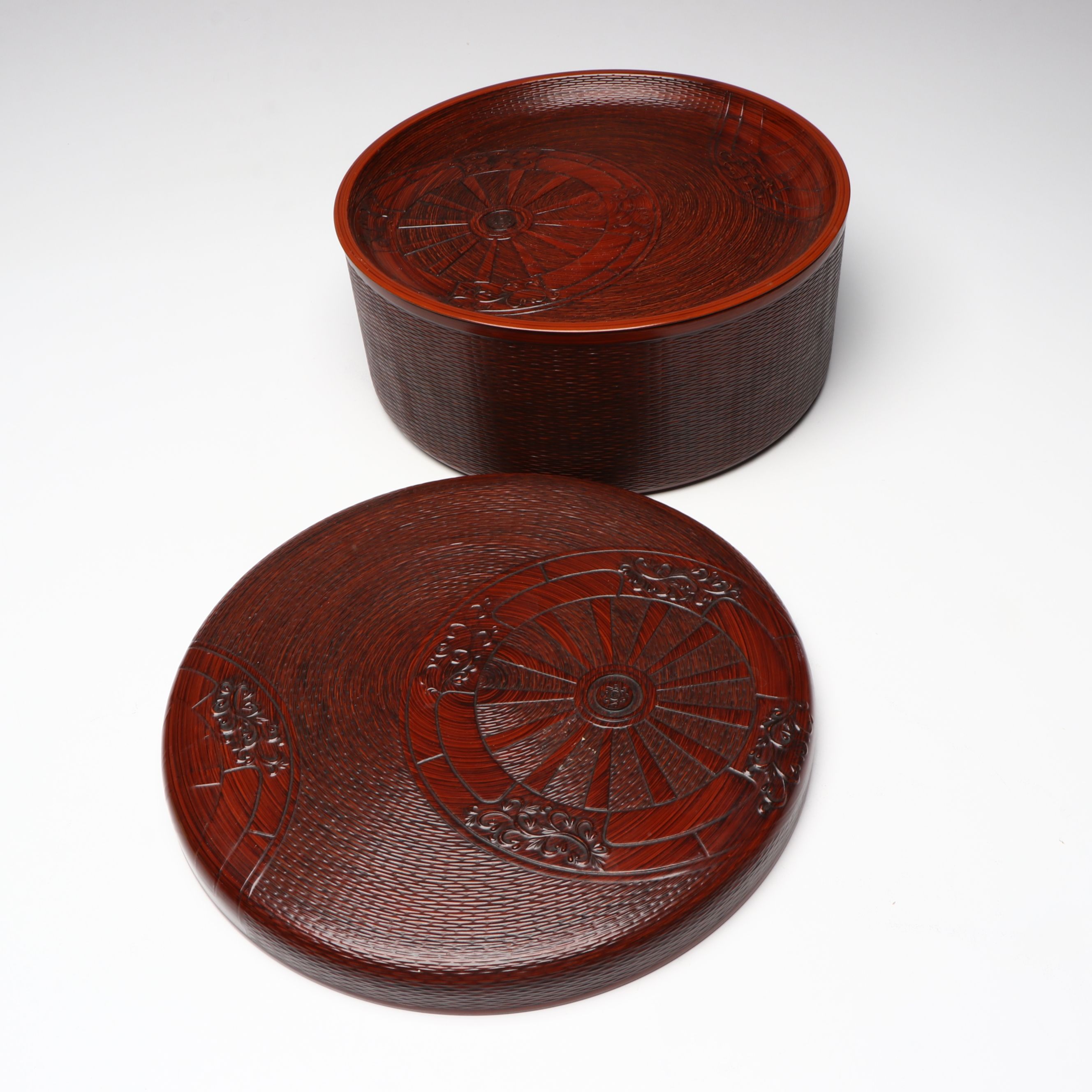 Japanese Lacquered Wood Trays and Rice Bowl with Tea Caddies and More Tableware