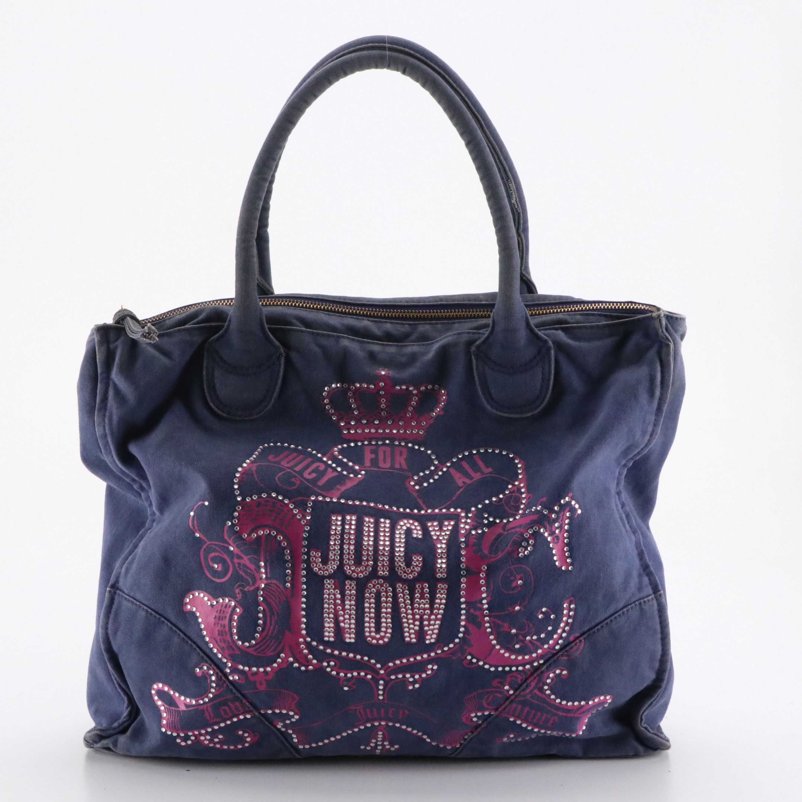 Juicy Couture Blue Canvas Rhinestone Zip Tote, Leopard Nylon Two-Way Bag