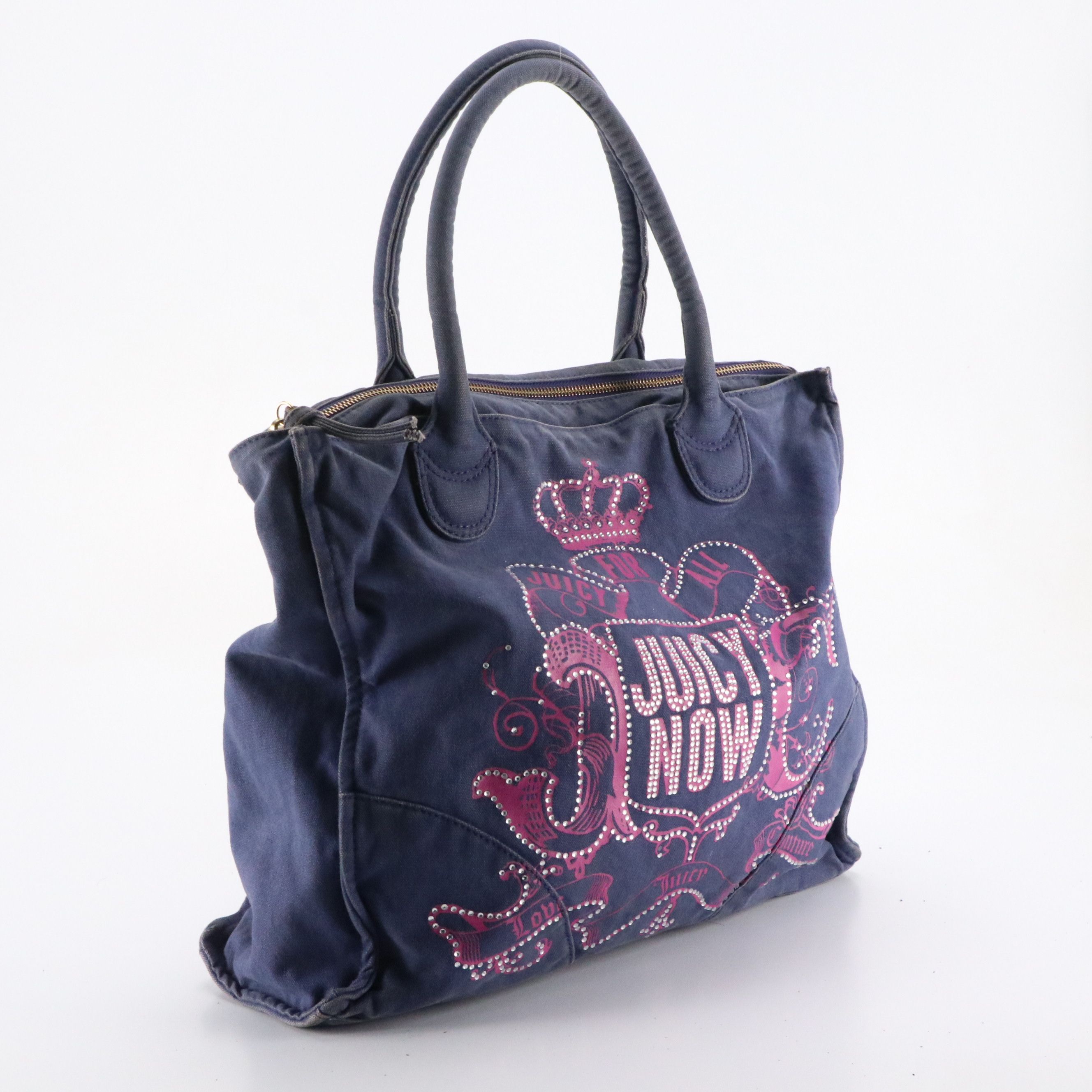 Juicy Couture Blue Canvas Rhinestone Zip Tote, Leopard Nylon Two-Way Bag