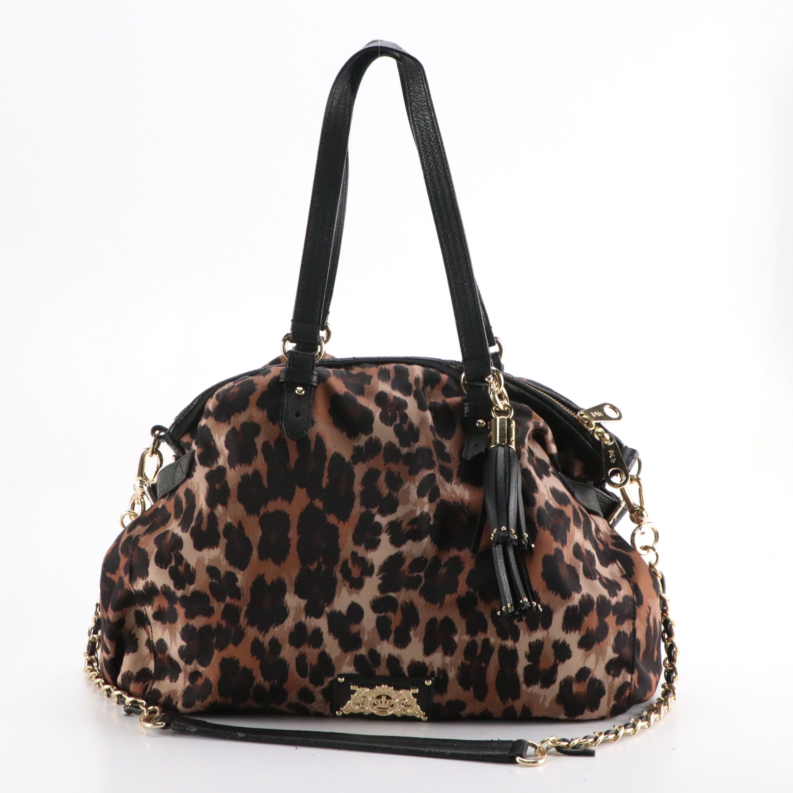 Juicy Couture Blue Canvas Rhinestone Zip Tote, Leopard Nylon Two-Way Bag