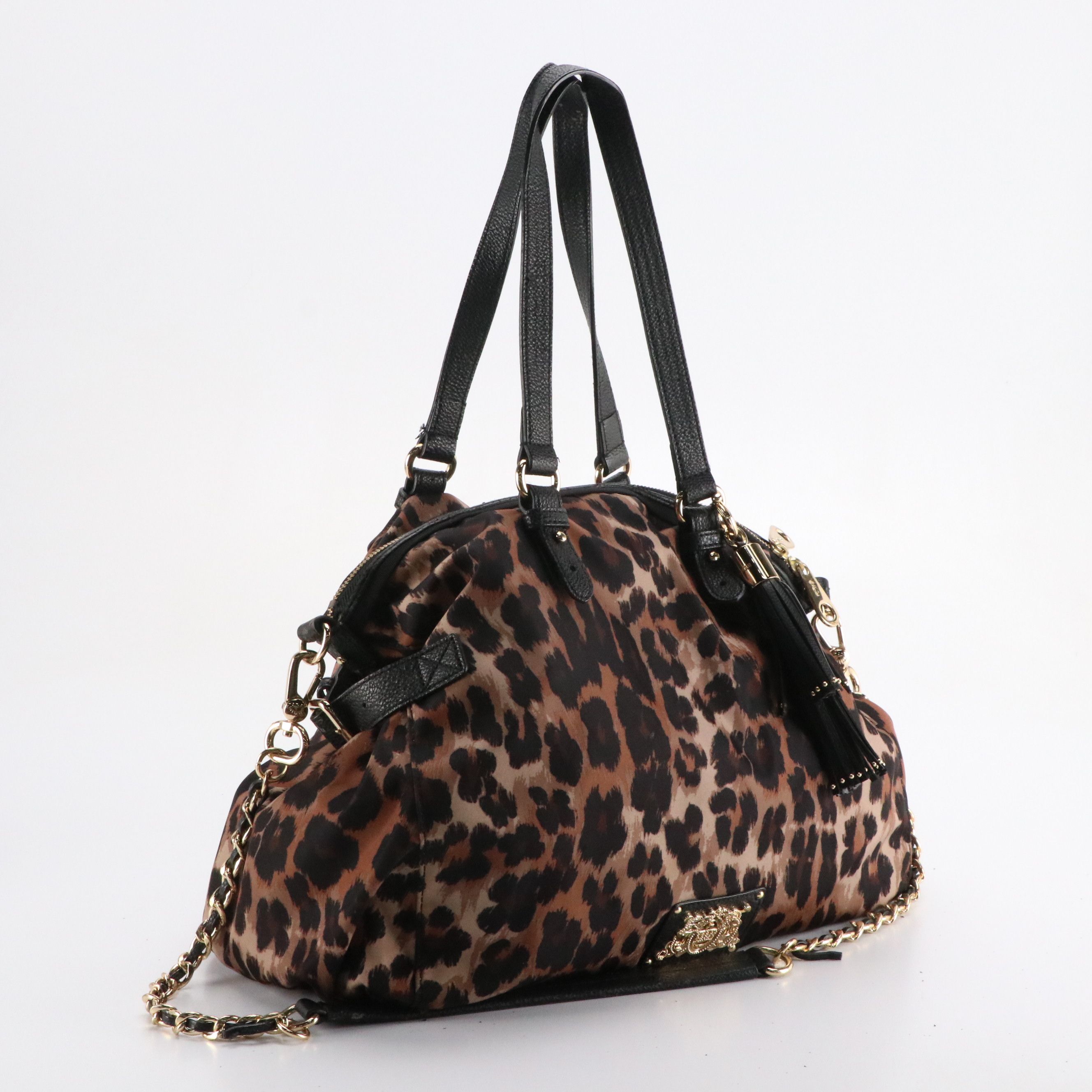 Juicy Couture Blue Canvas Rhinestone Zip Tote, Leopard Nylon Two-Way Bag