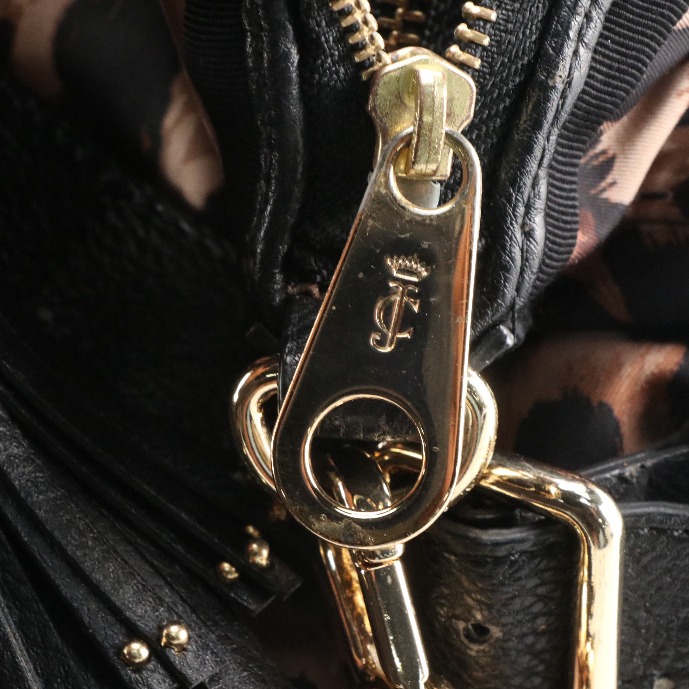 Juicy Couture Blue Canvas Rhinestone Zip Tote, Leopard Nylon Two-Way Bag