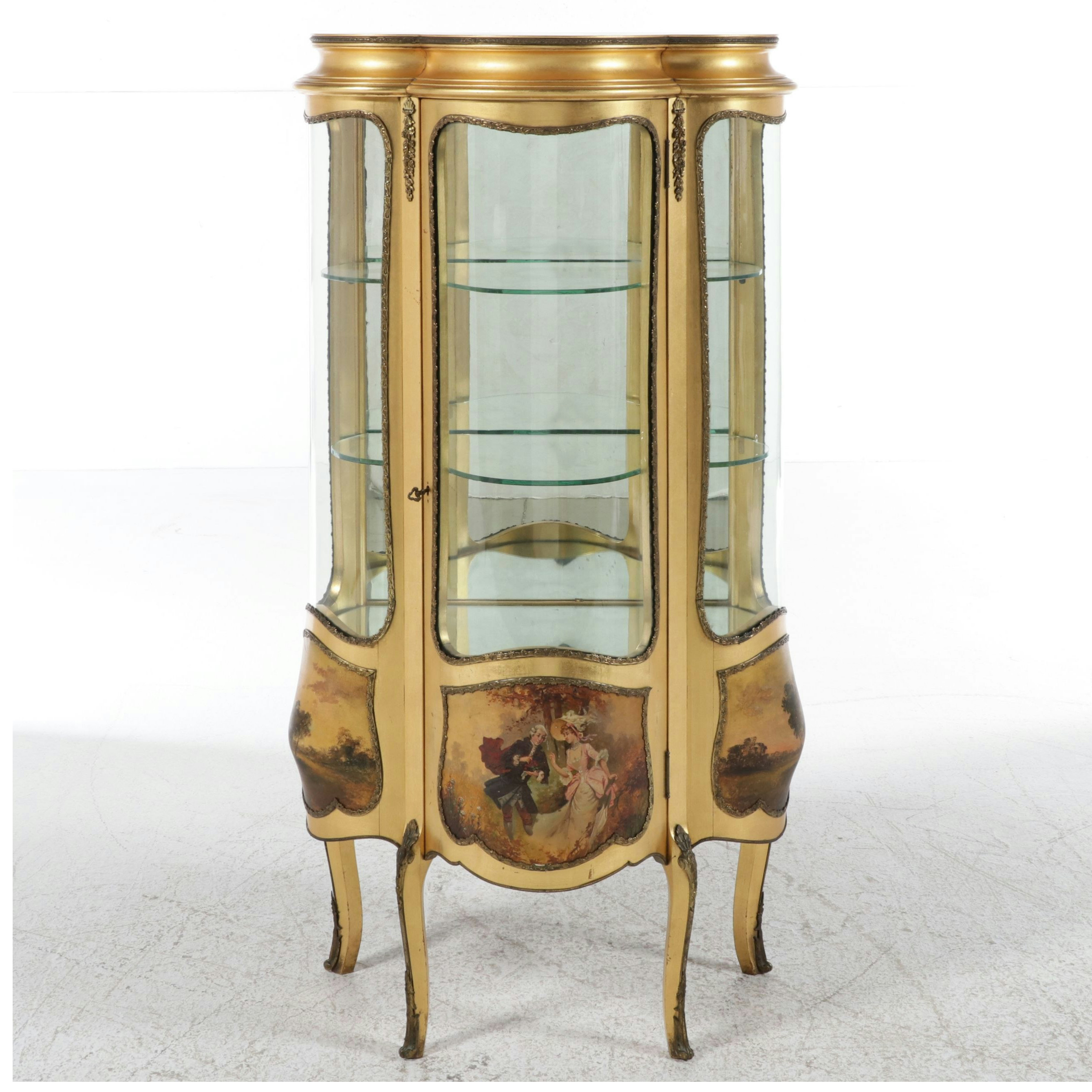Gilt and Vernis Martin Style Illuminated Vitrine, Mid-20th Century