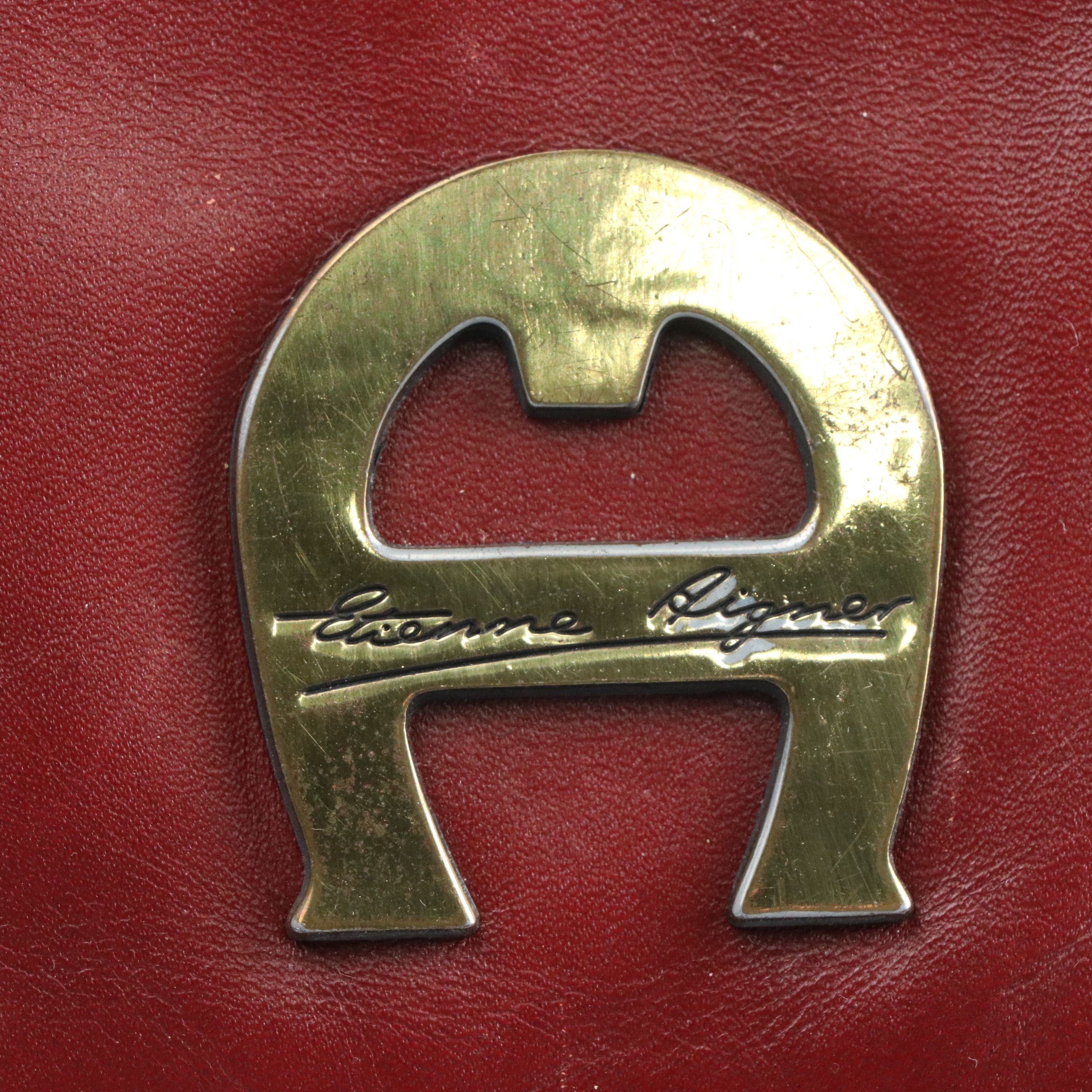 Etienne Aigner Jacquard Canvas Shoulder Bag, Vintage Burgundy Leather Bags