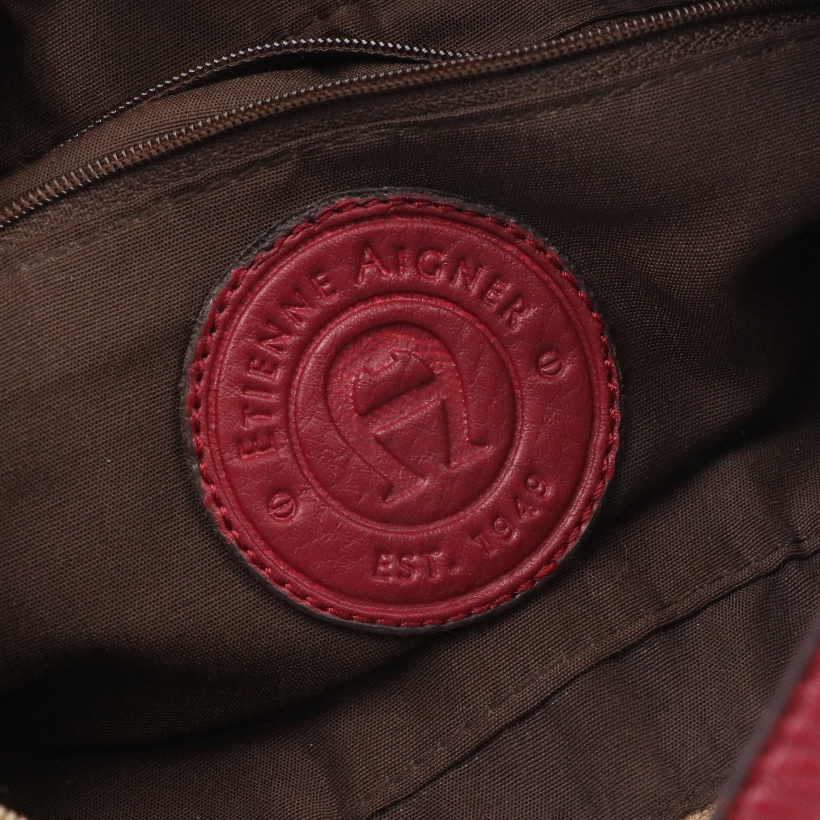 Etienne Aigner Jacquard Canvas Shoulder Bag, Vintage Burgundy Leather Bags