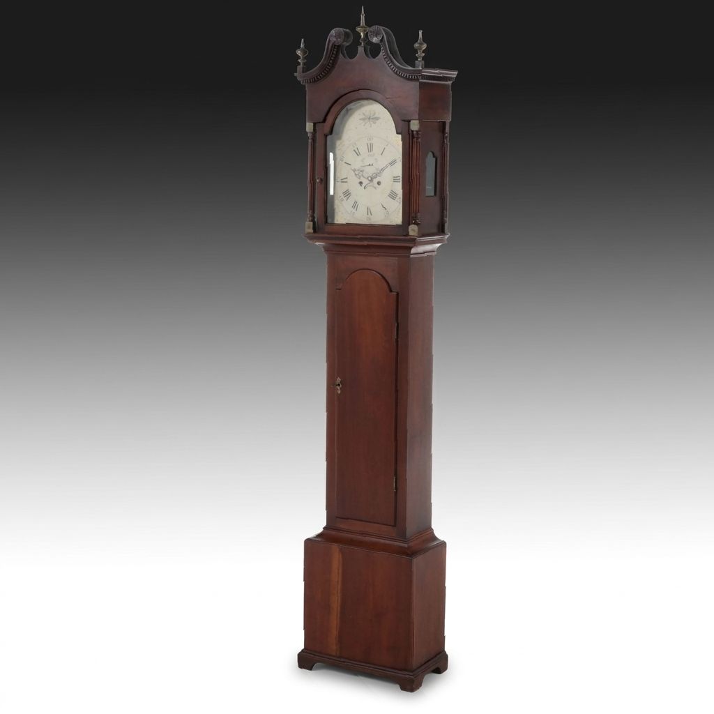 Federal Cherry Grandfather Clock w/ Hand-Painted Face, Early 19th C.