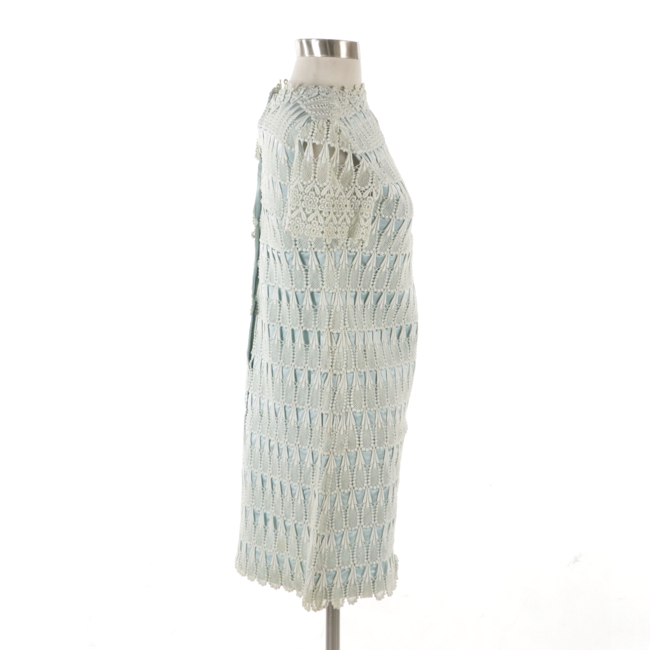 Blue Silk Dress with Guipure Lace Overlay, Mid-20th Century