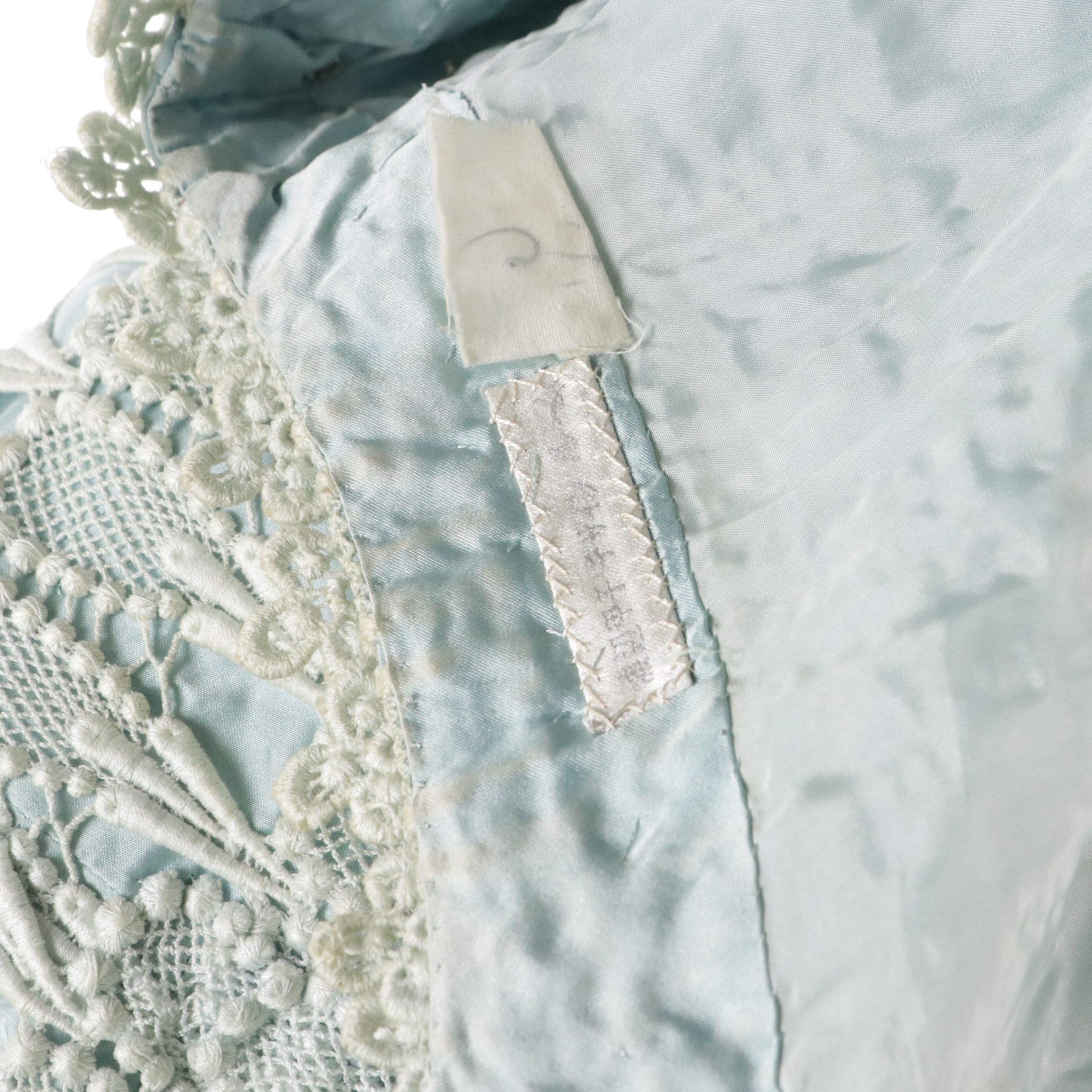 Blue Silk Dress with Guipure Lace Overlay, Mid-20th Century