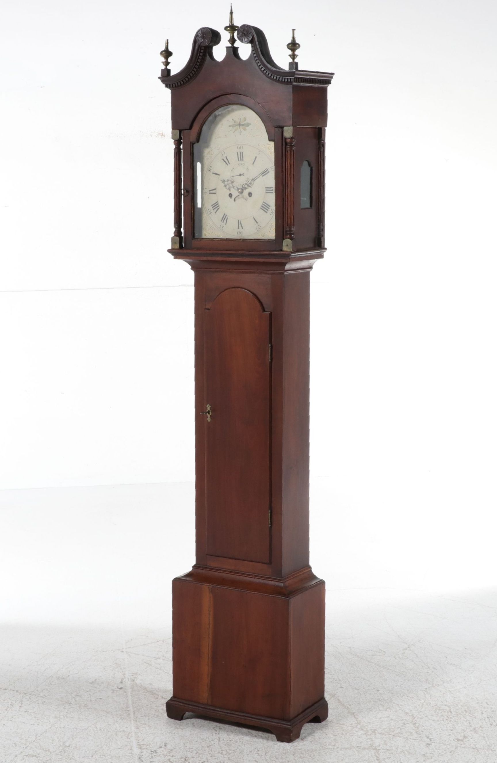Federal Cherry Grandfather Clock w/ Hand-Painted Face, Early 19th C.