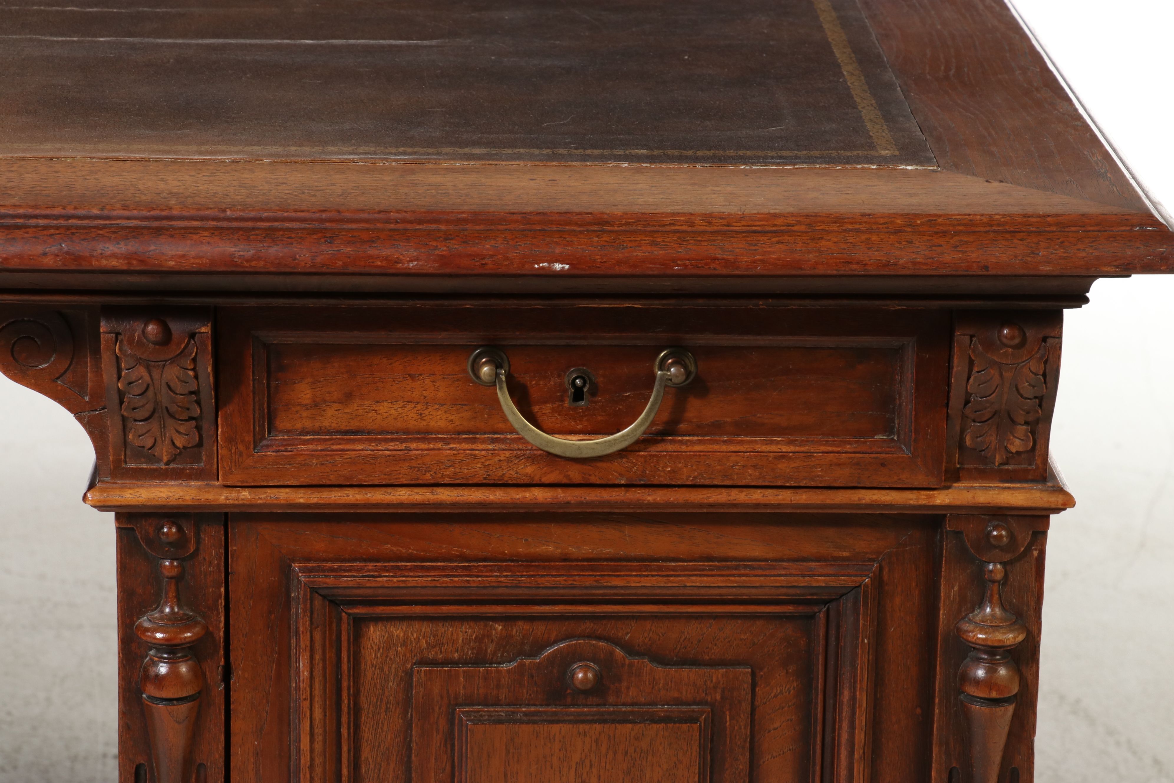 Continental Renaissance Revival Carved Walnut Pedestal Desk, Late 19th Century