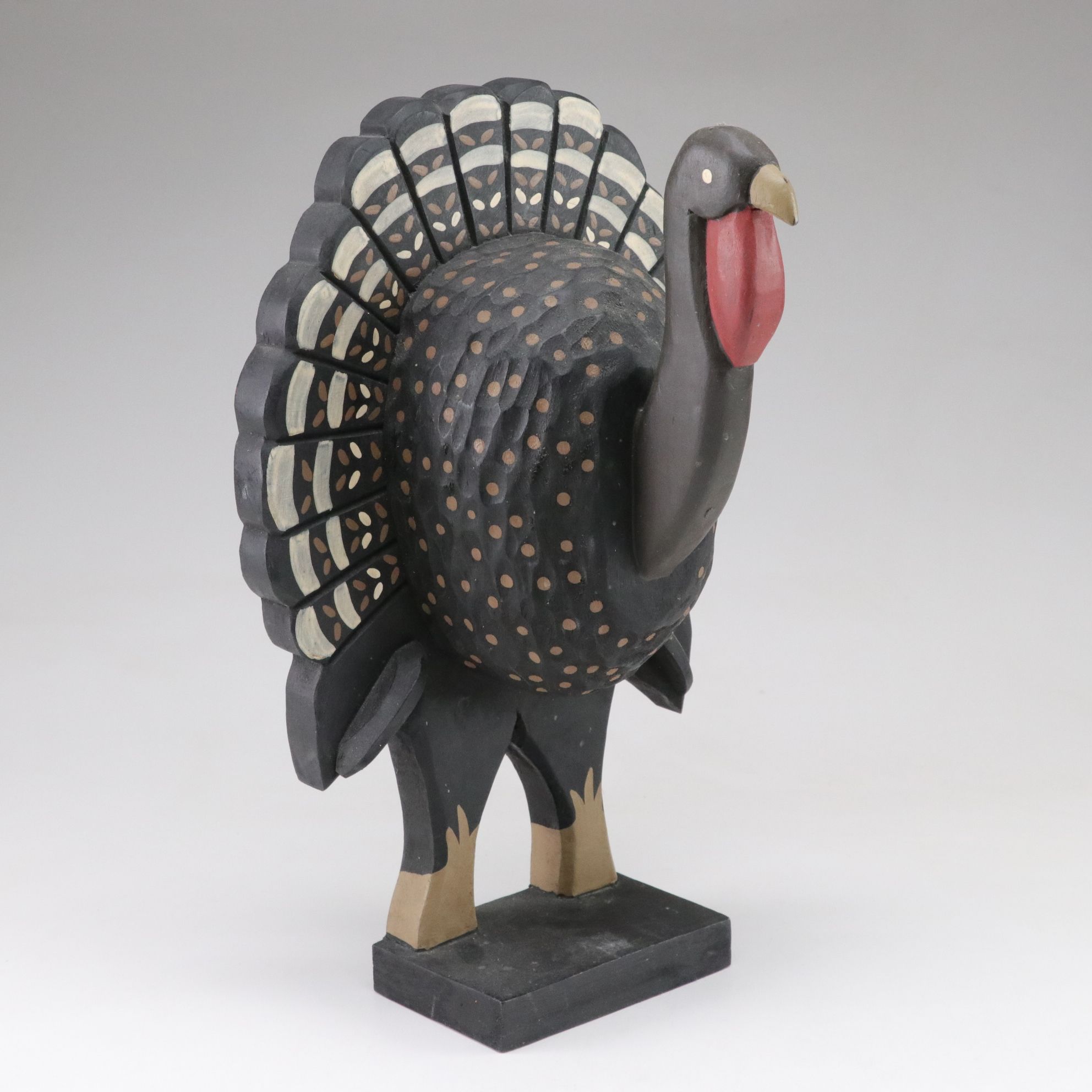 Hand-Painted Turkey Statue with Polished Brass Candle Holders