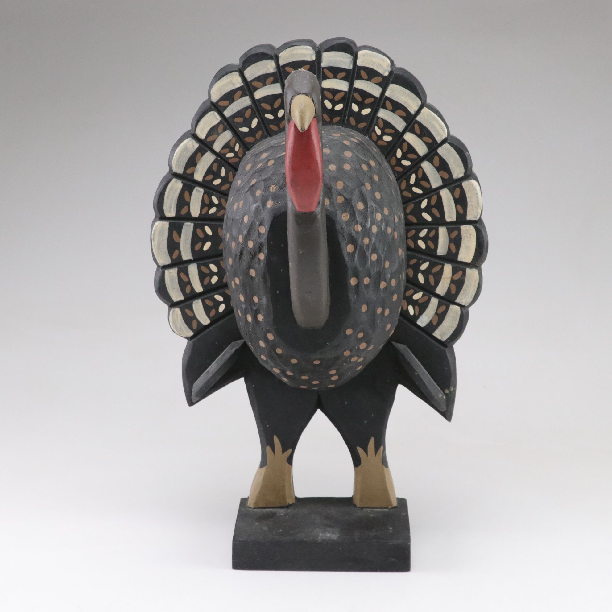 Hand-Painted Turkey Statue with Polished Brass Candle Holders