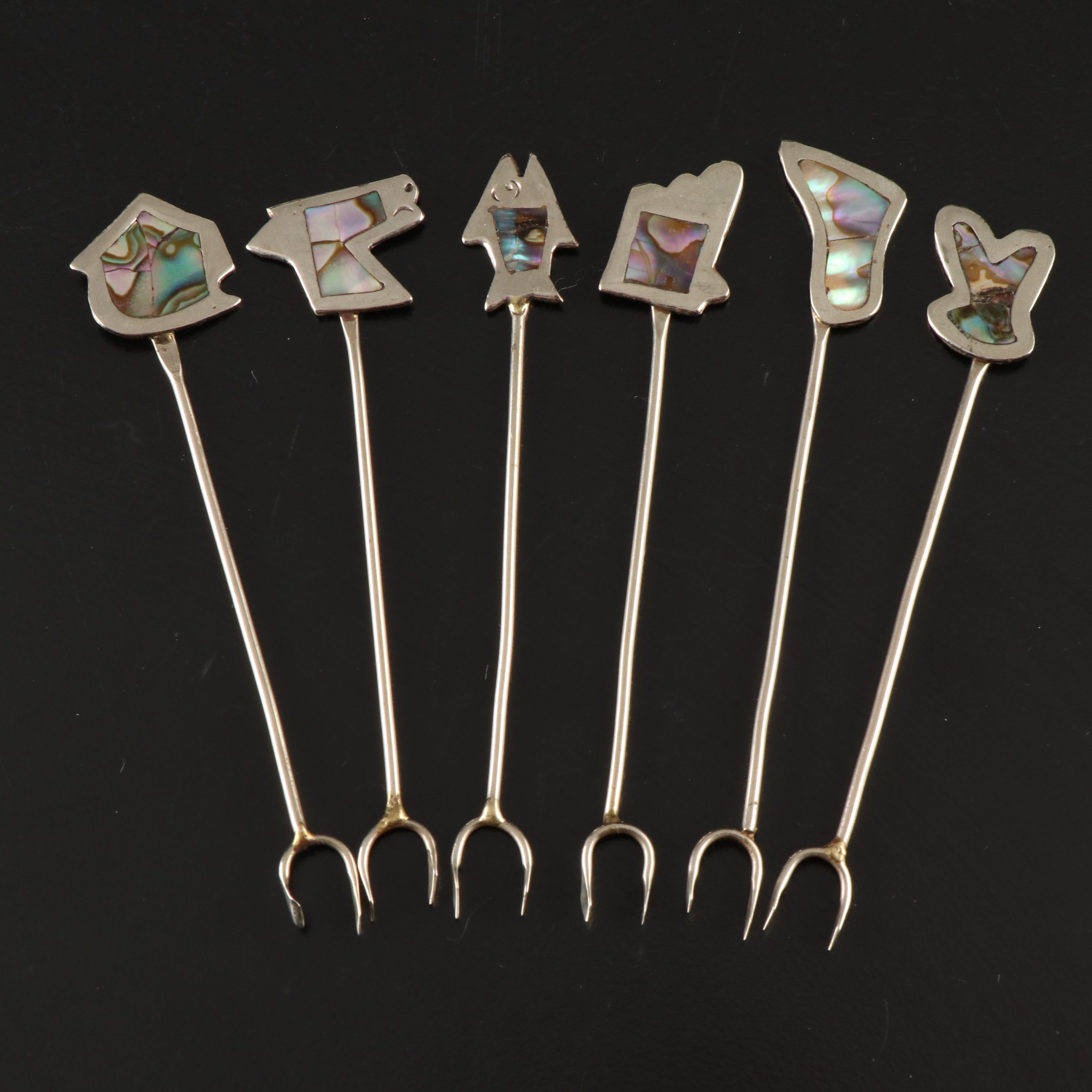 Reed & Barton Metalware Tea and Coffee Service with Abalone Inlay Cocktail Forks