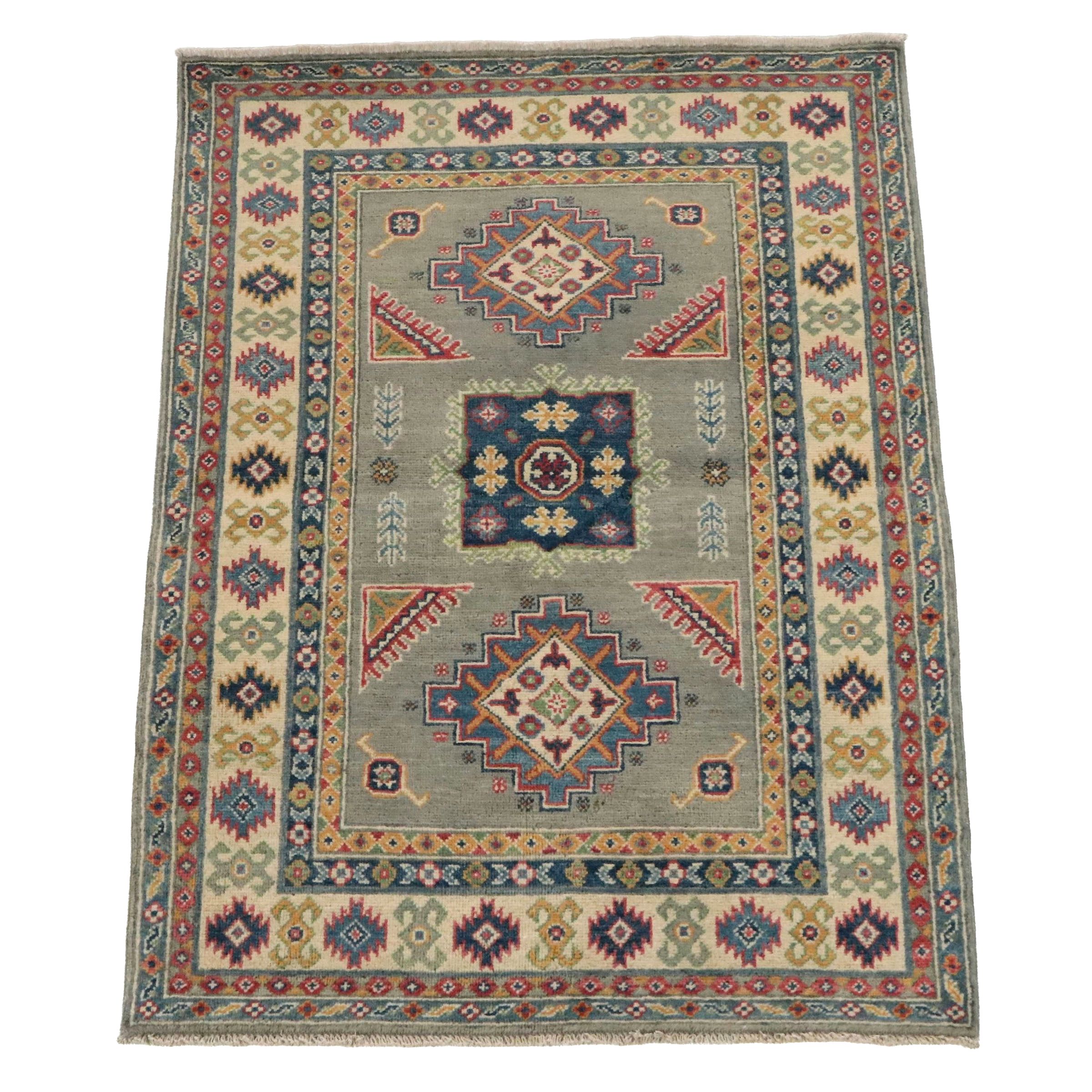 3'5 x 4'11 Hand-Knotted Afghan Kazak Accent Rug