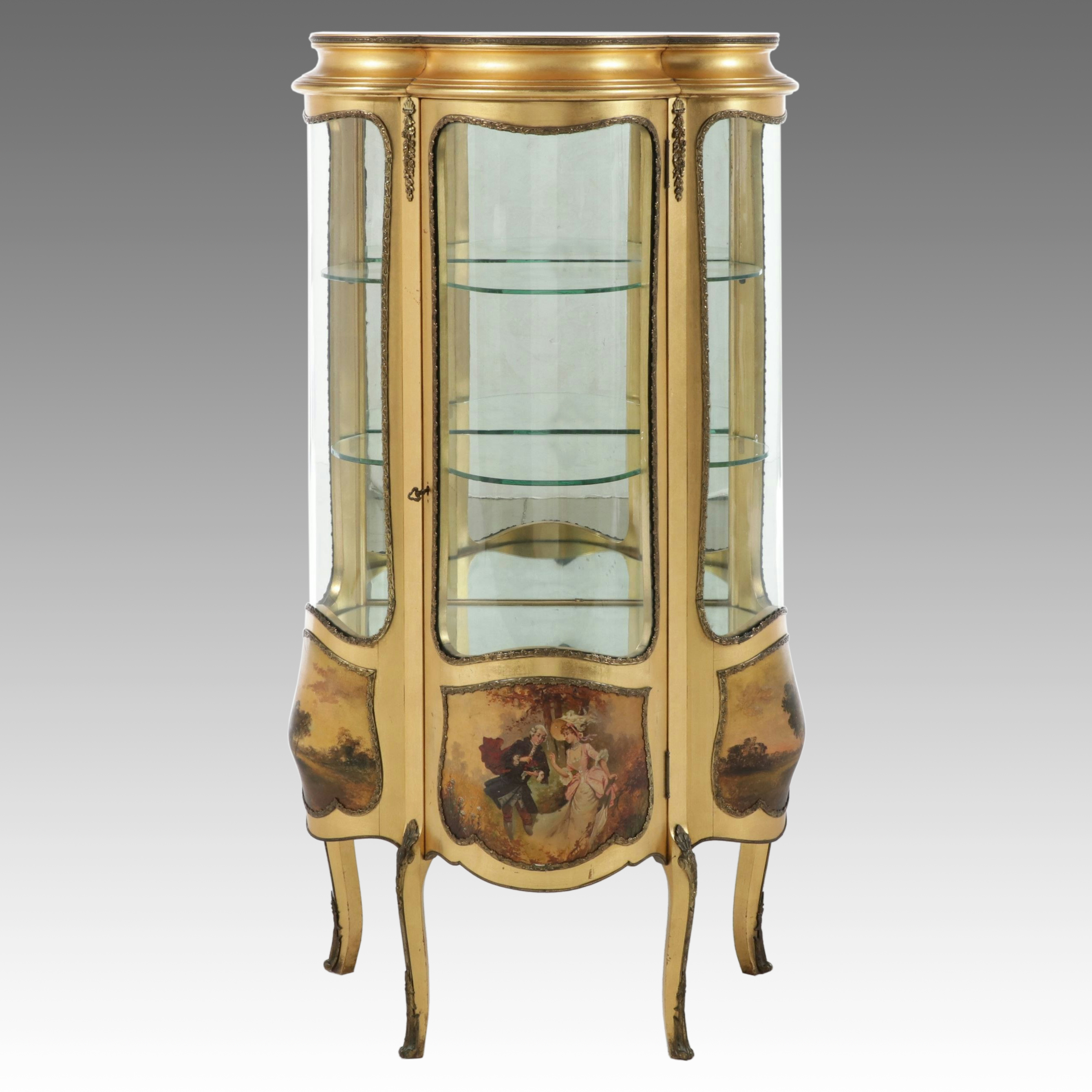 Gilt and Vernis Martin Style Illuminated Vitrine, Mid-20th Century