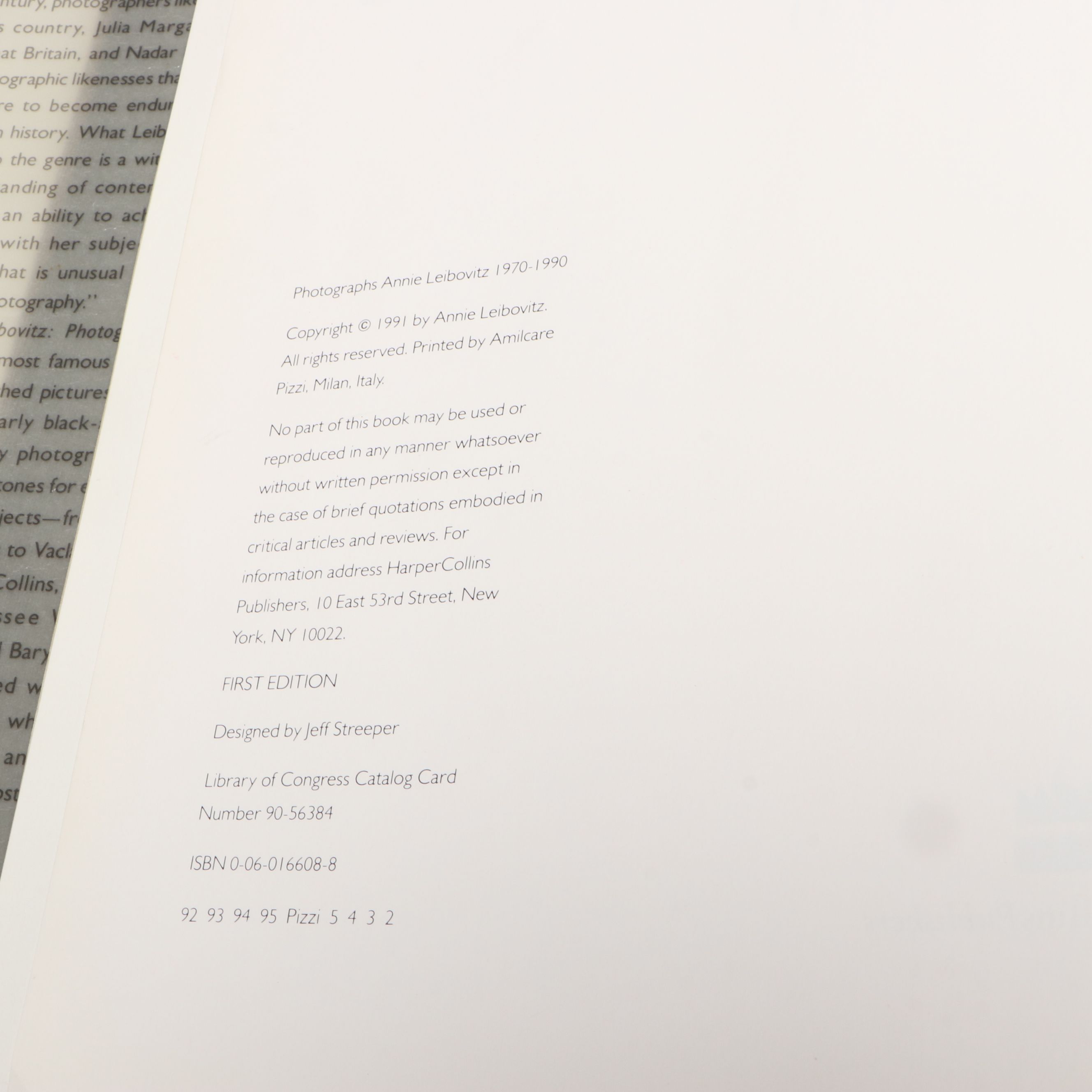 First Edition "Photographs, 1970–1990" by Annie Leibovitz, 1992
