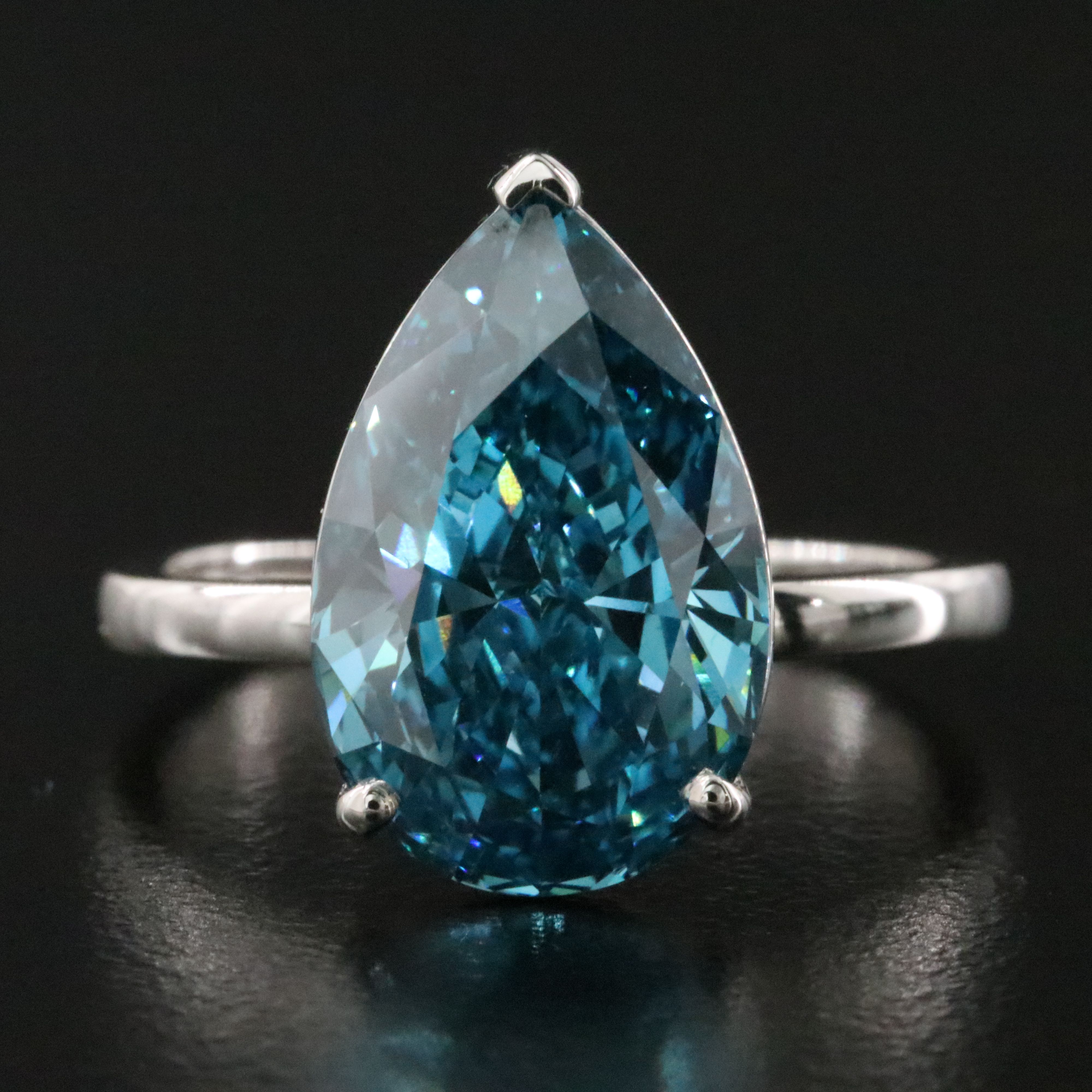 Platinum 5.10 CT Lab Grown Fancy Vivid Blue Diamond Ring with IGI Report