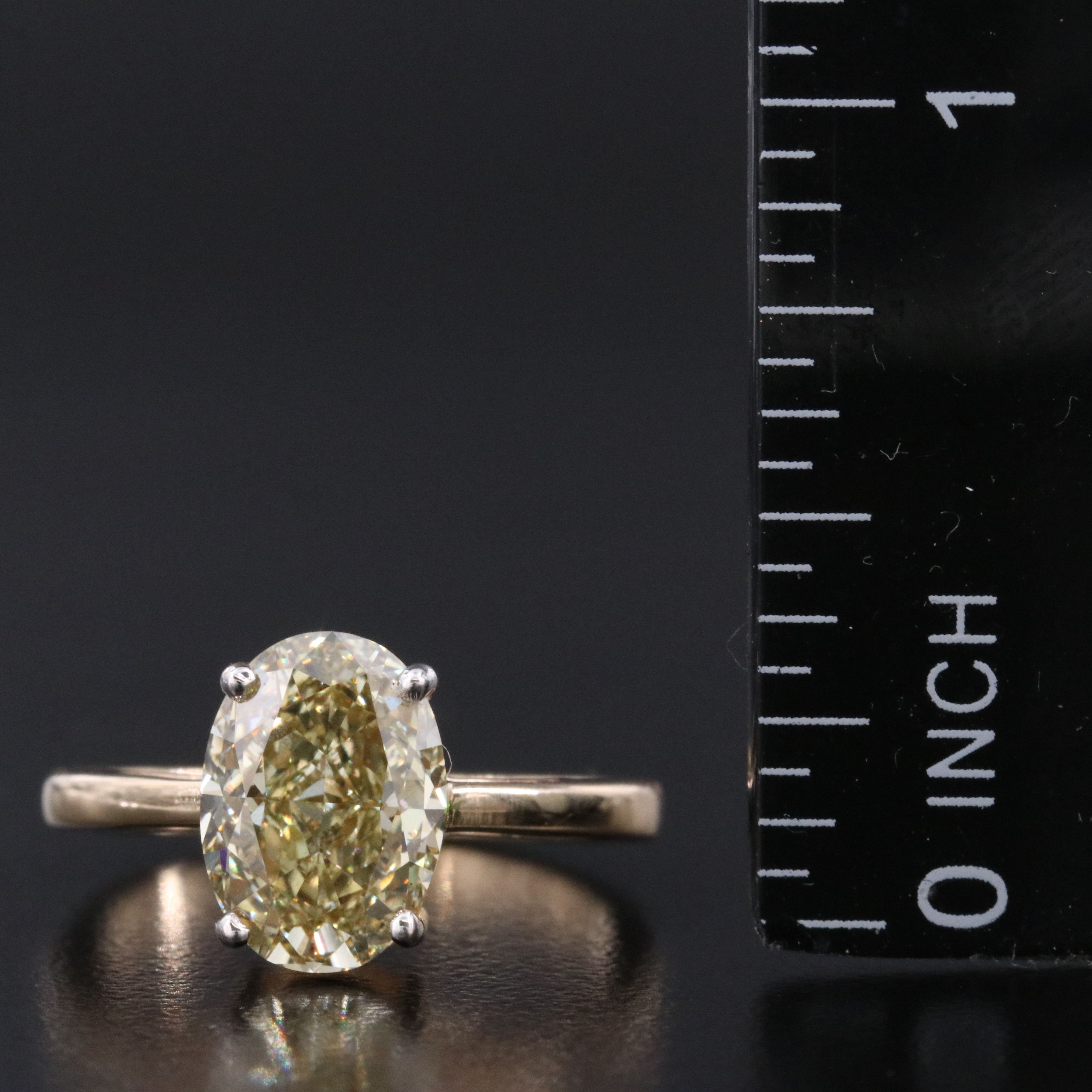18K 3.03 Lab Grown Fancy Yellow Diamond Solitaire Ring with IGI Report