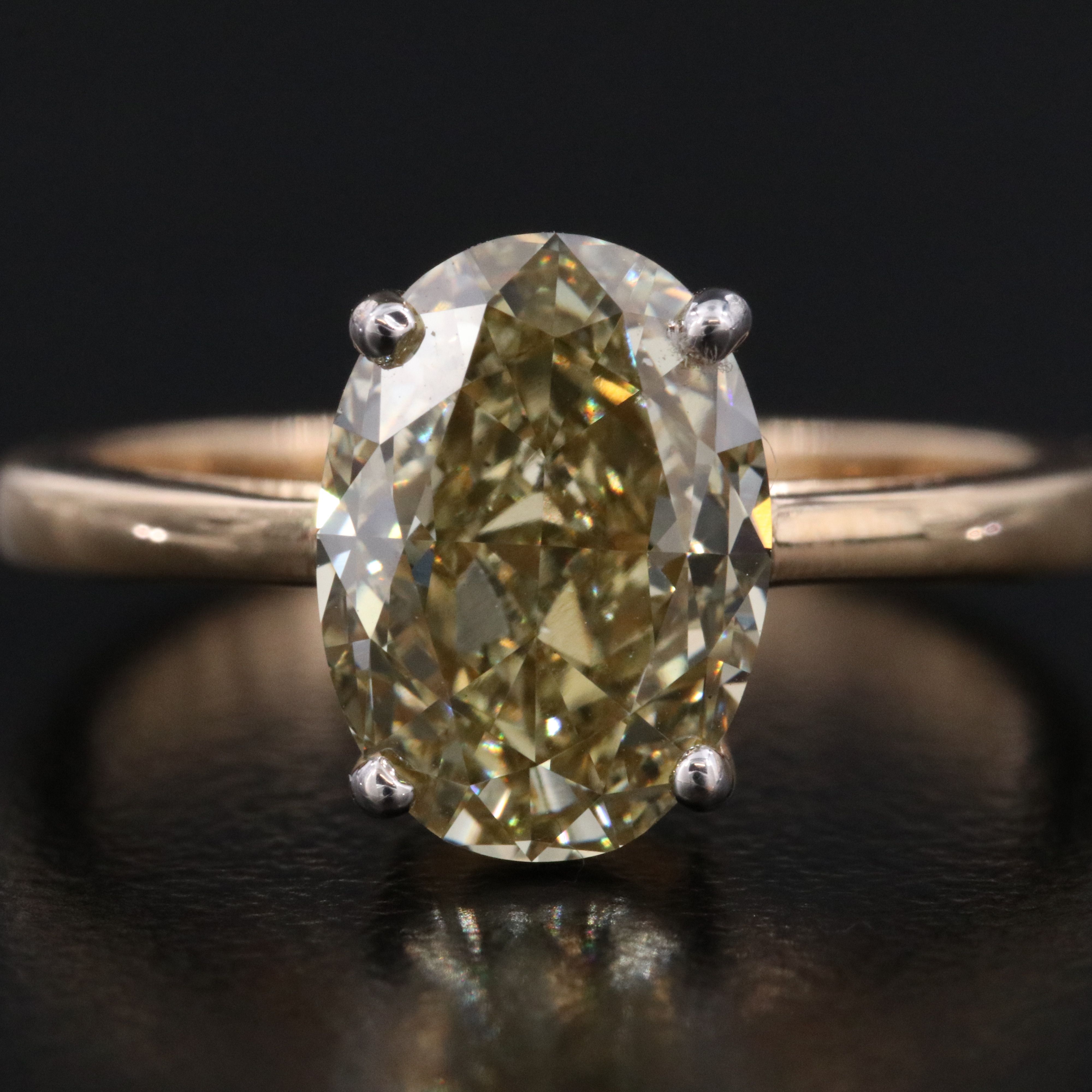 18K 3.03 Lab Grown Fancy Yellow Diamond Solitaire Ring with IGI Report