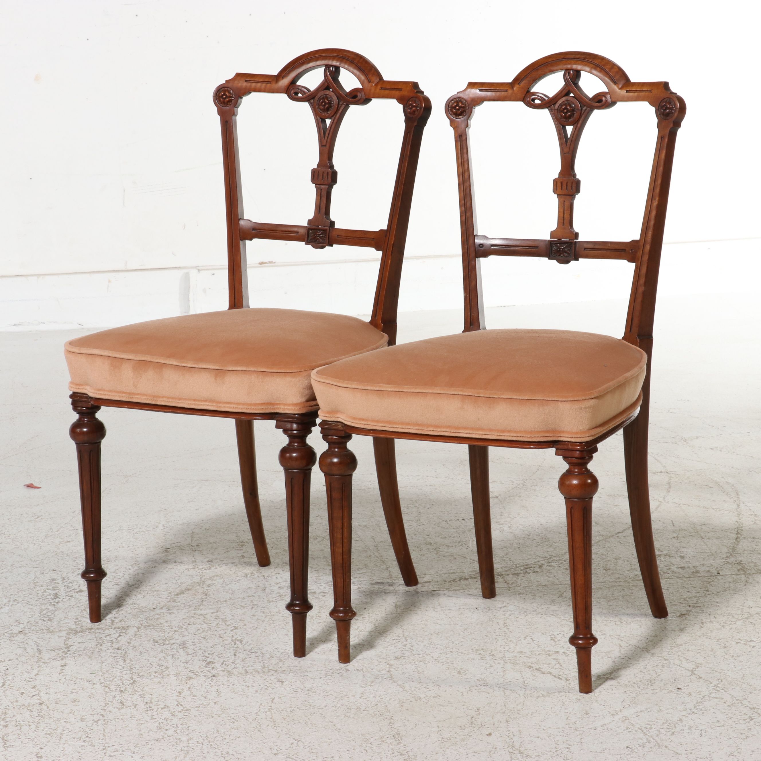 Pair of Aesthetic Movement Carved Walnut Side Chairs, Late 19th Century