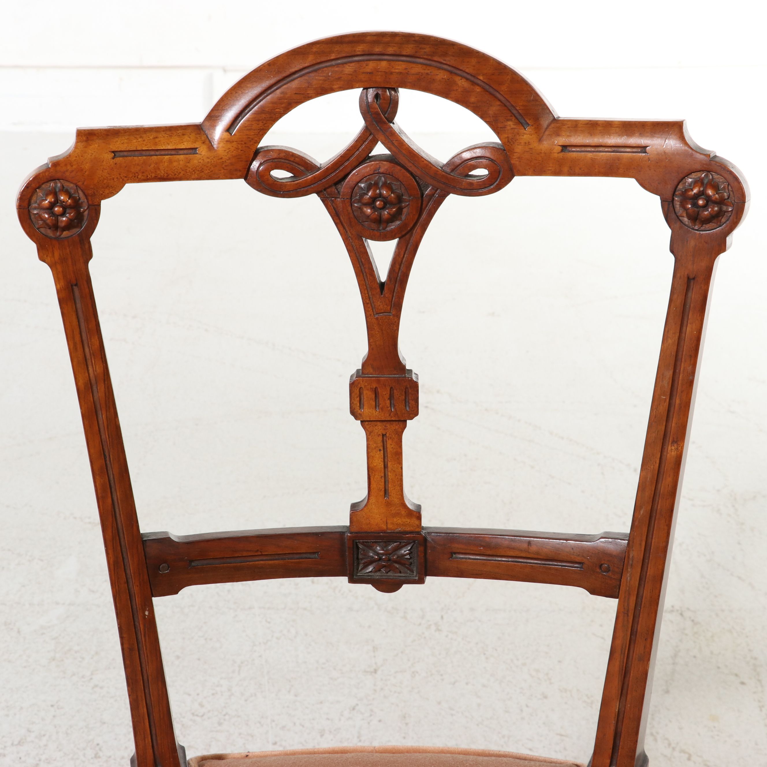 Pair of Aesthetic Movement Carved Walnut Side Chairs, Late 19th Century