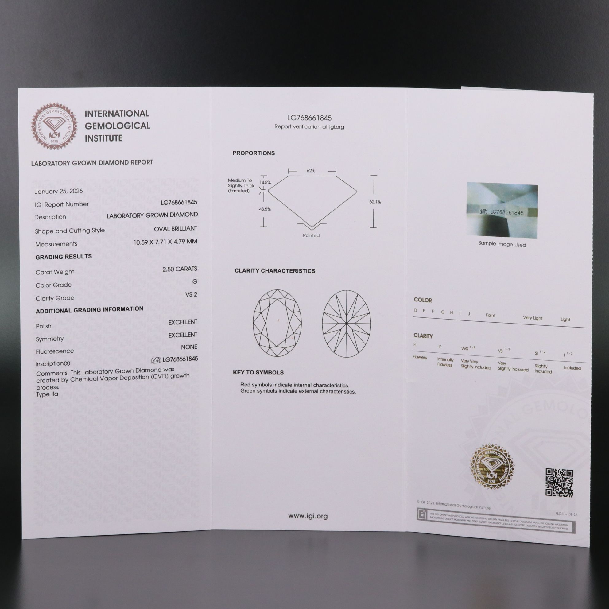 Loose 2.50 CT Lab Grown Diamond with IGI Report