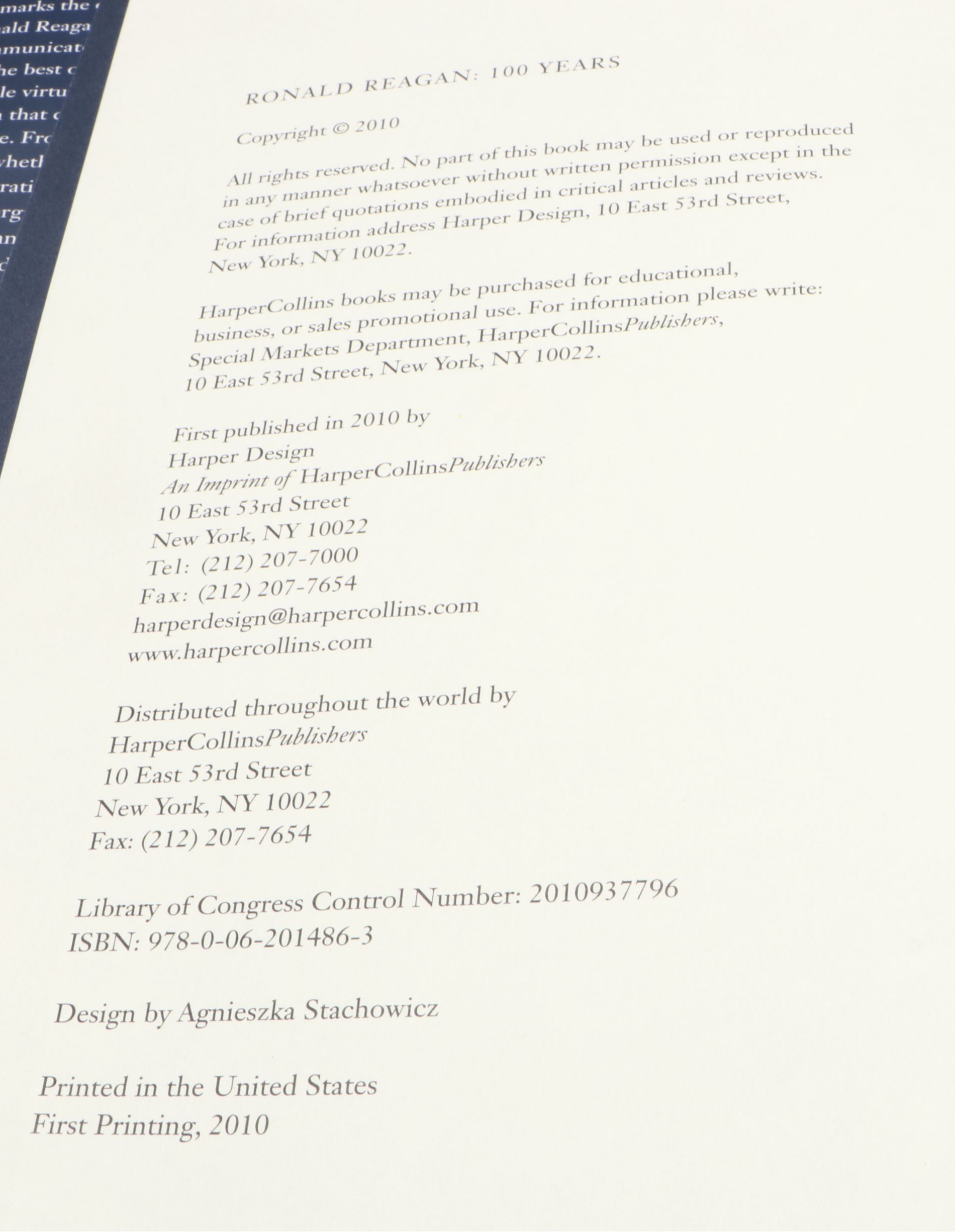 First Printing "Ronald Reagan: 100 Years" with Foreword by Howard H. Baker Jr.