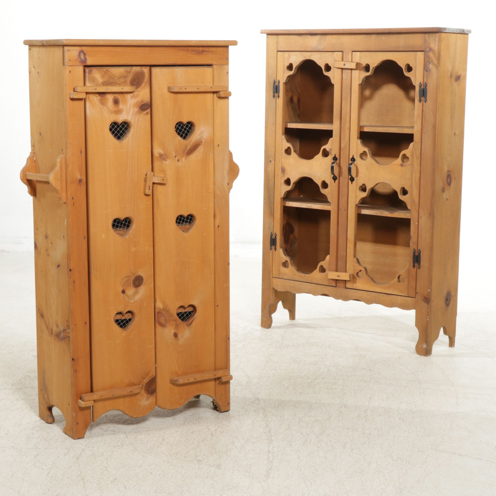 American Primitive Style Pine Cut-Out Heart Cabinet and Pie Safe