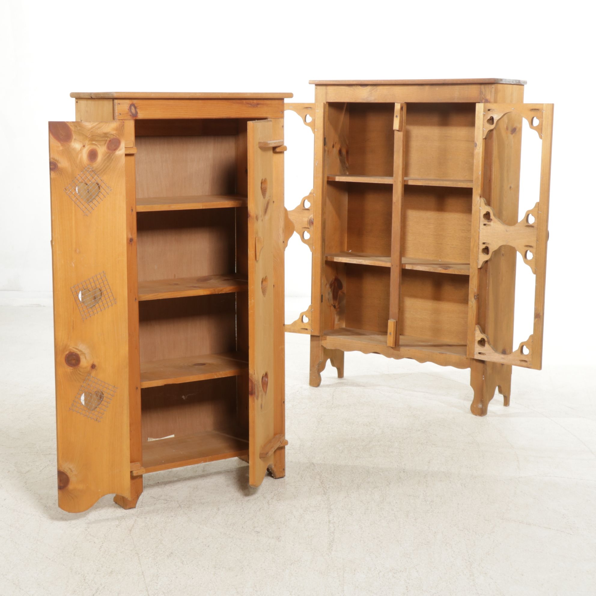 American Primitive Style Pine Cut-Out Heart Cabinet and Pie Safe