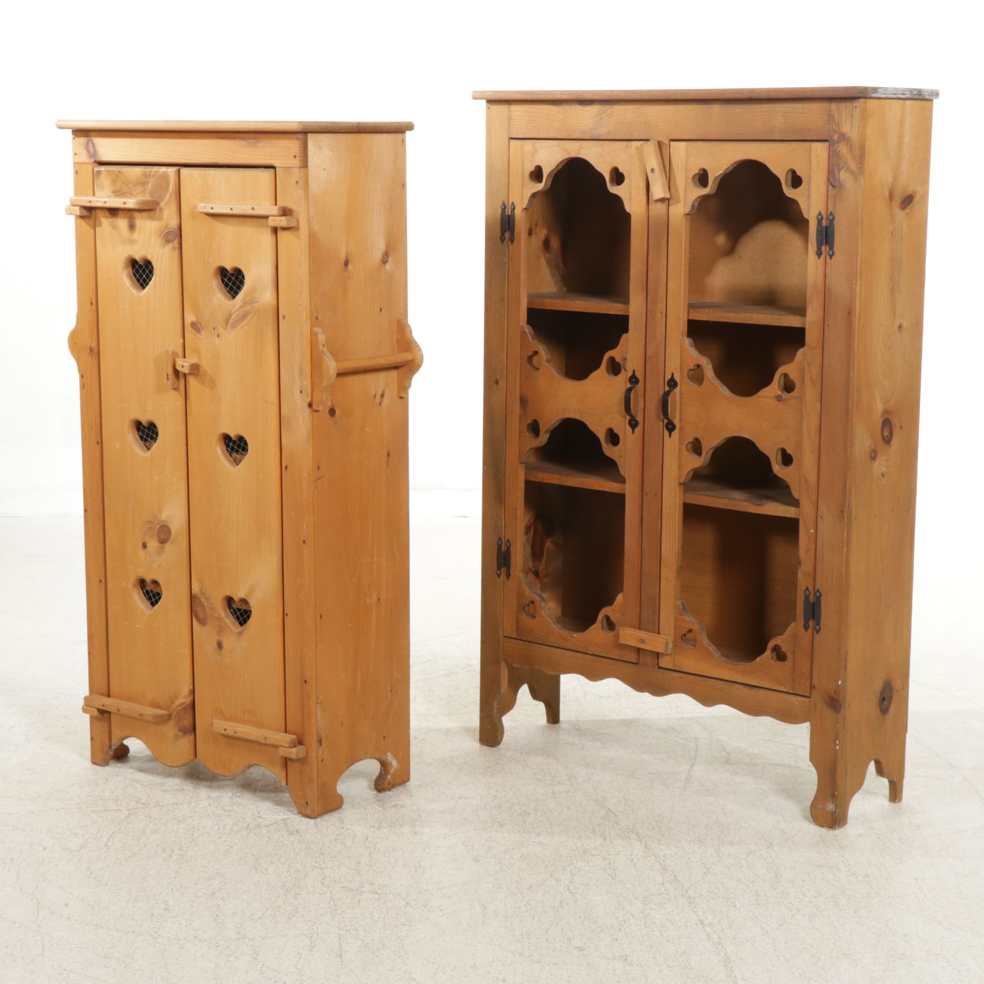 American Primitive Style Pine Cut-Out Heart Cabinet and Pie Safe